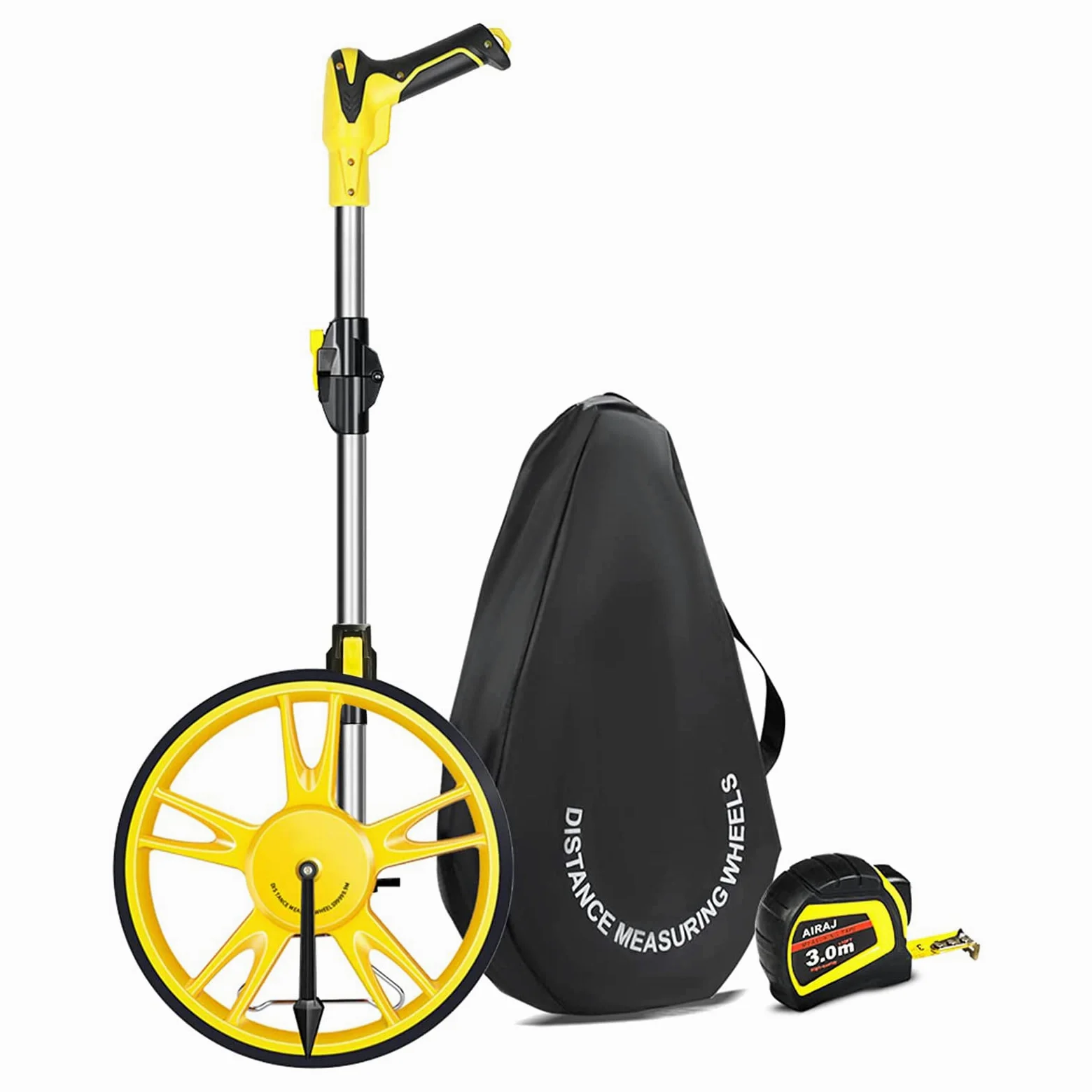 AIRAJ Rueda de medición plegable de, rueda de medición de precisión, medidor de distancia, 99.999,9 m, medición métrica de rueda y cinta, bolsa de transporte (plegable)