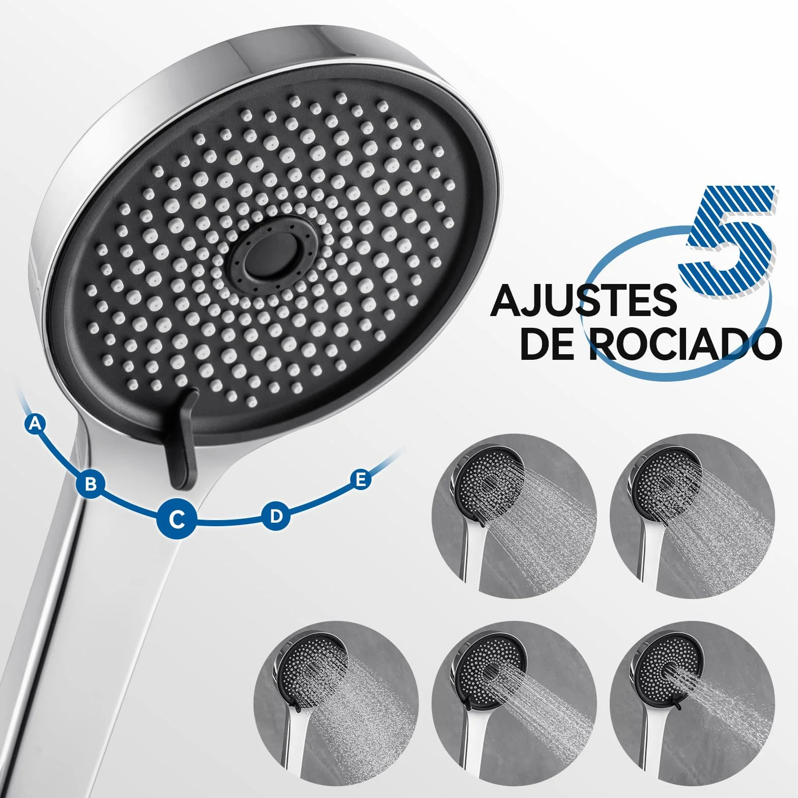 Auralum Barra de Ducha de Acero Inoxidable 70 cm con Alcachofa de Ducha 5 Funciones, Soporte Ajustable y Manguera Inoxidable 150 cm, Compatible con Orificios Existentes, Cromo