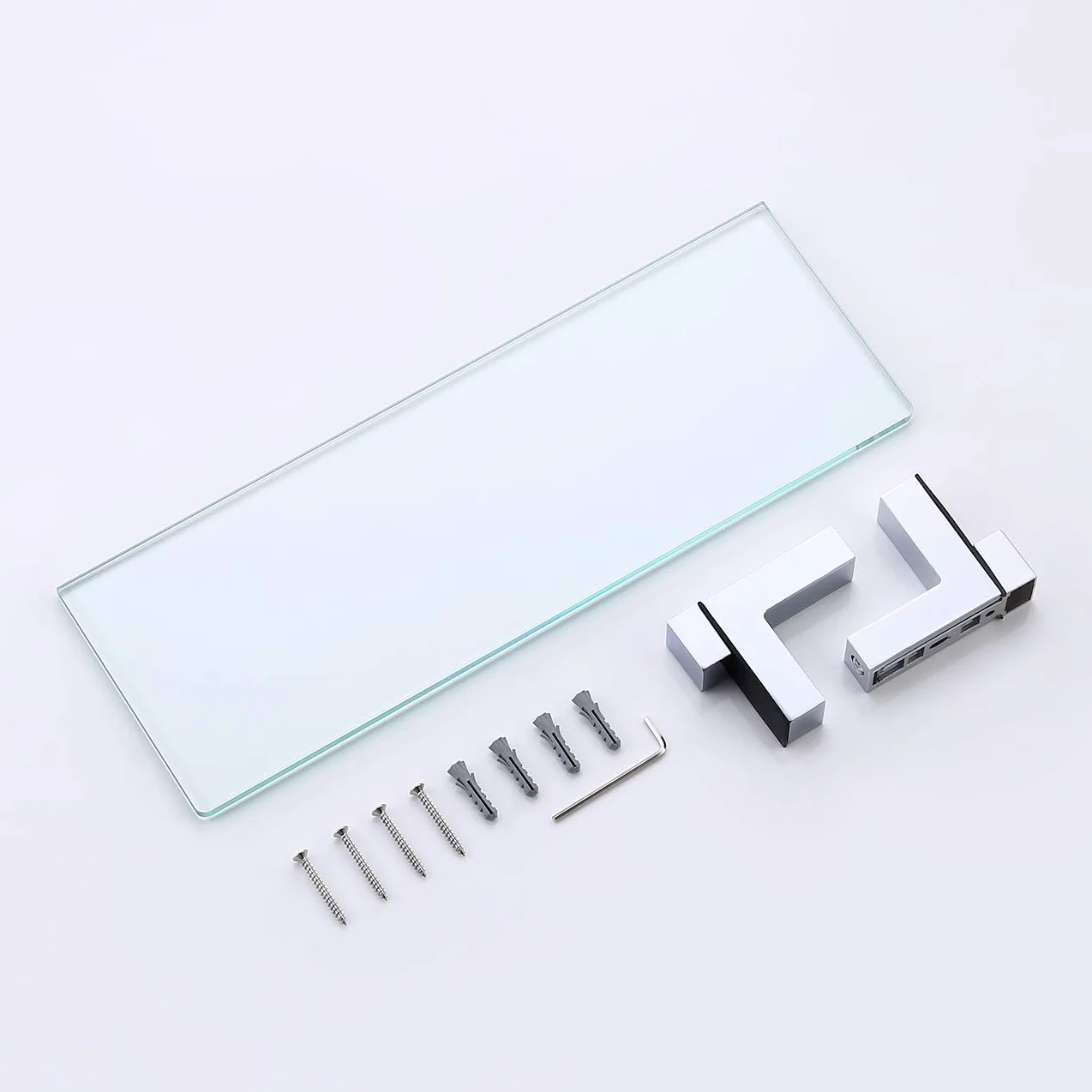 KES Estante Baño Cristal 50cm Baldas de Cristal Estanteria Baño Vidrio Templado 8MM con Soporte de Cromo Pulido, BGS3201