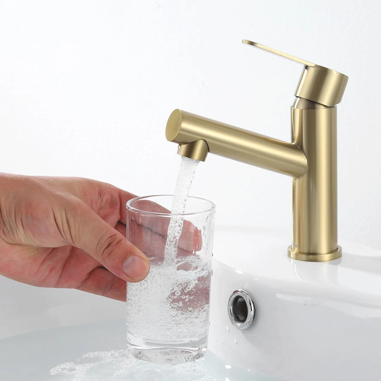 Grifo de Lavabo de Baño Oro, Ángulo de Salida de Agua Cómodo, Grifería para Lavabo de Esquina, Mezclador Monomando de Acero Inoxidable 304, Aireador Extraíble, Agua Fría y Caliente