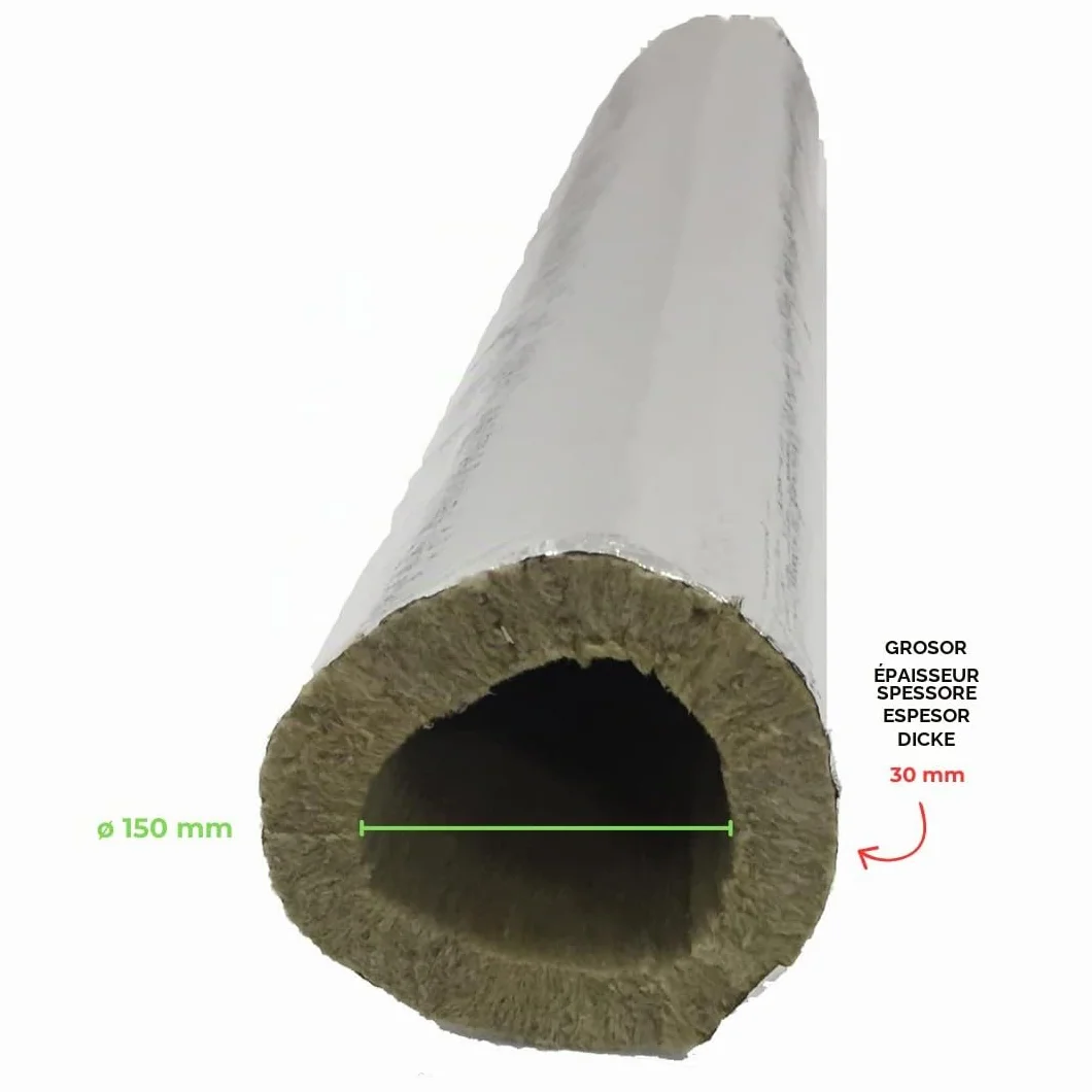 EINSIDE Tubo de lana de roca con aluminio, Aislante para tubos, ø 150 mm