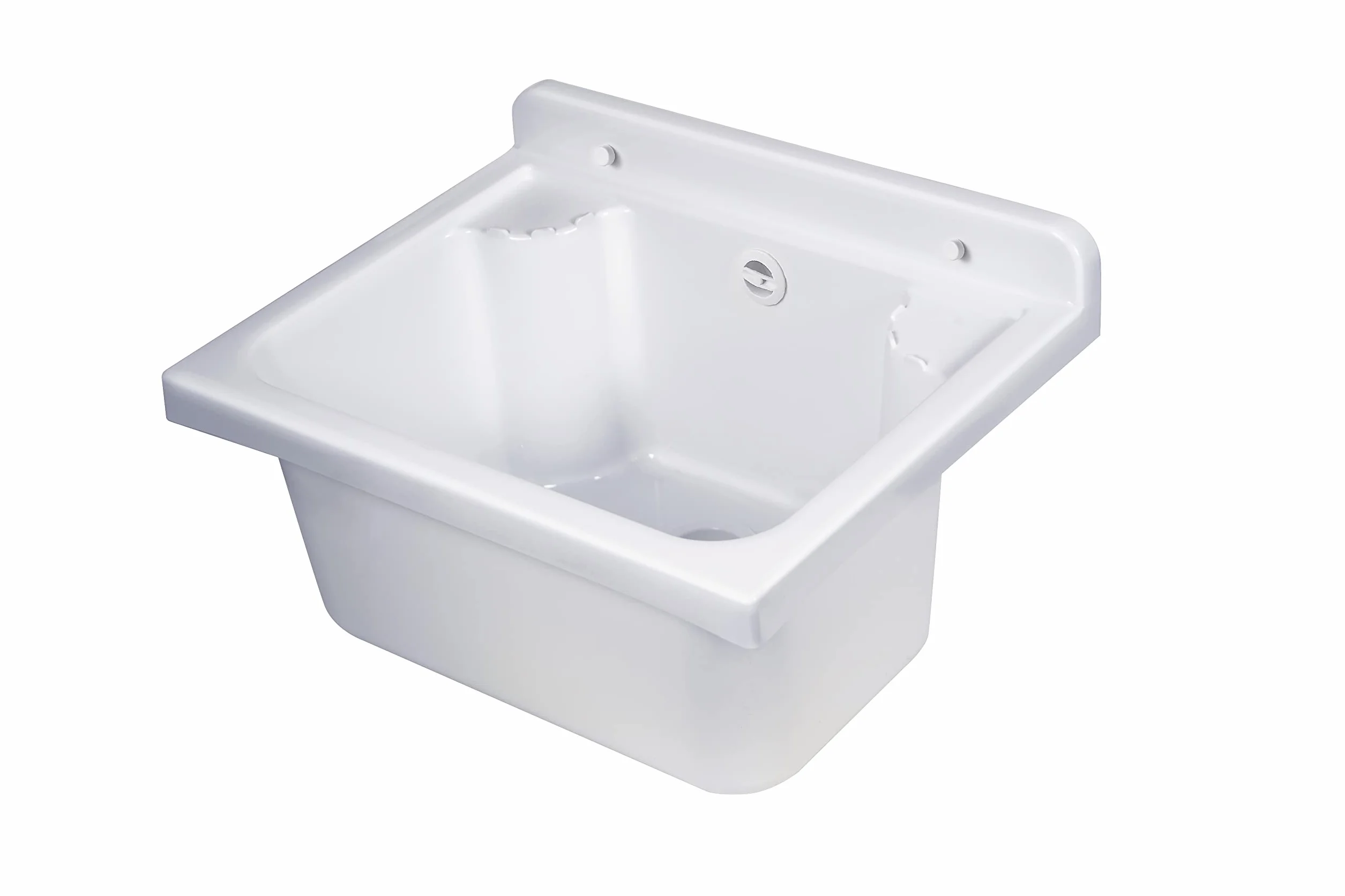 Negrari Lavabo Pilozzo de pared de resina, resistente a los ácidos de uso común, resistente a la humedad, kit de desagüe incluido, interior y exterior, 42 x 34 x 21 cm, blanco