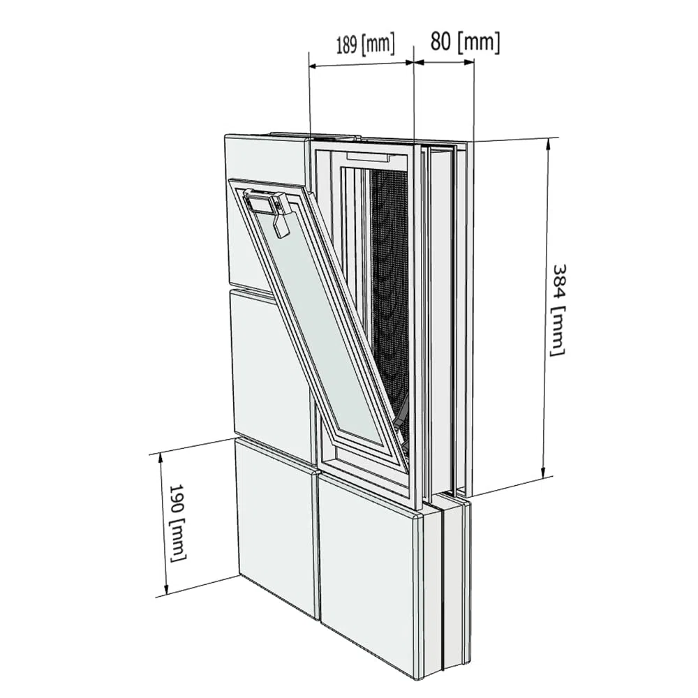 Fuchs Design Ventana de ventilación (189x384x80 mm) Blanca en lugar de 2 bloques de vidrio tamaño 19x19x8 cm - con mosquitera