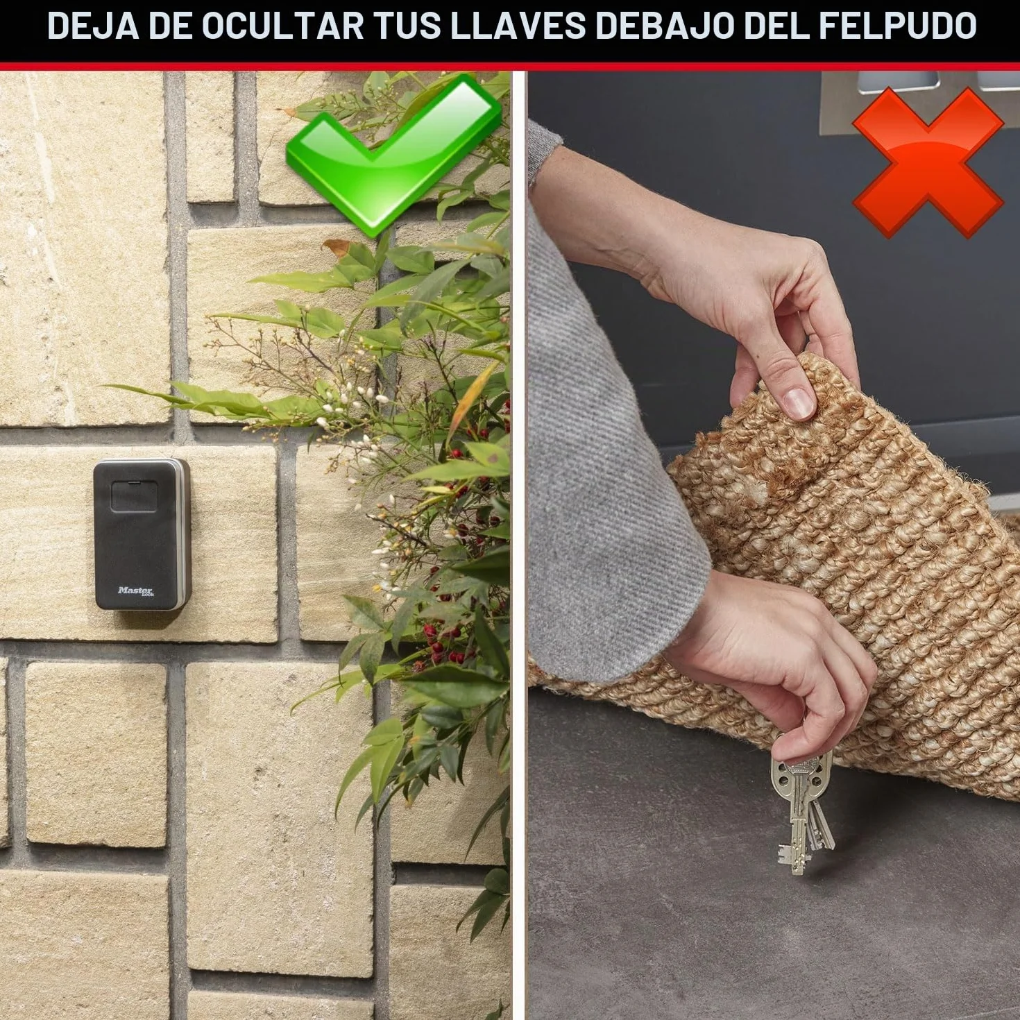 Master Lock Caja de Seguridad para Llaves en Pared, Mediano, Exteriores, Negro, Sistema Tirar para Abrir