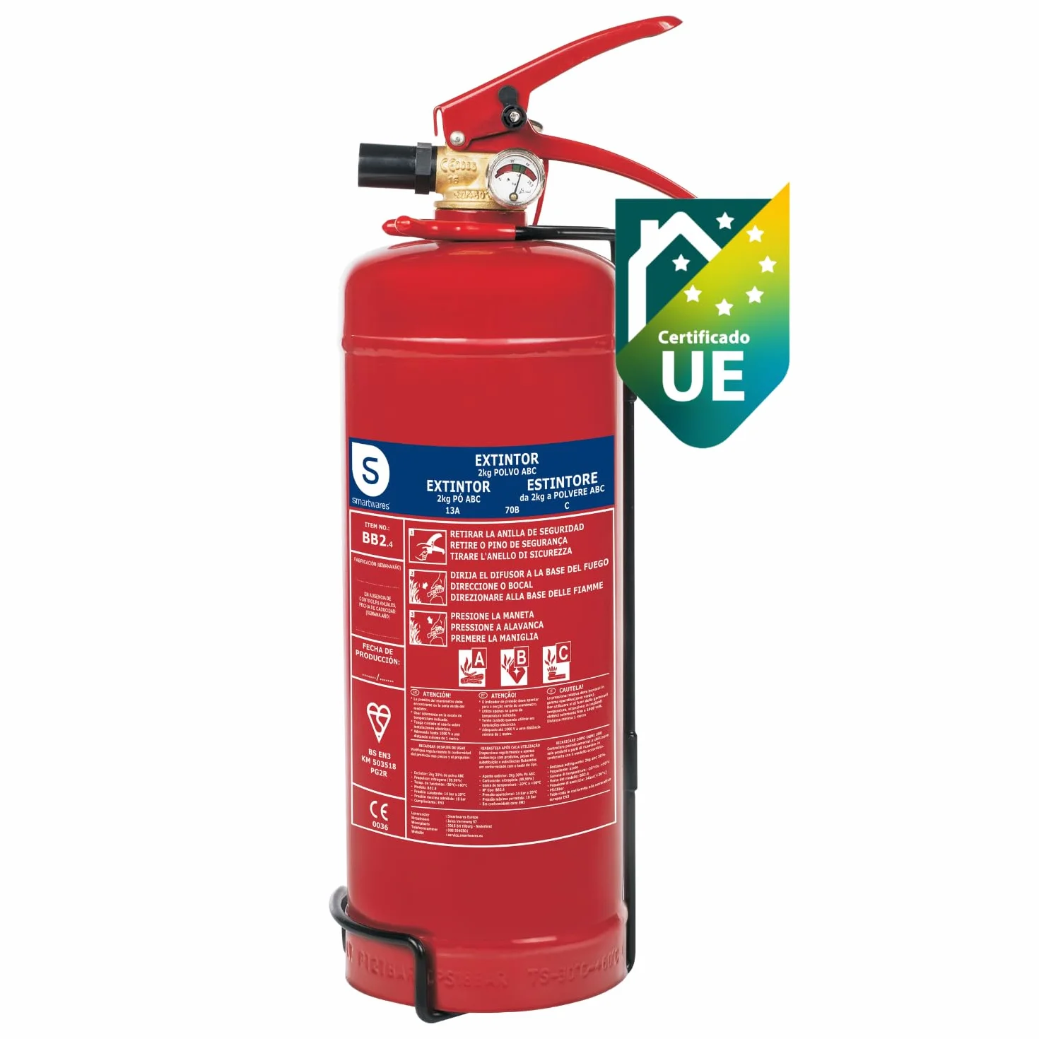 Smartwares Extintor de Polvo 2 kg Fuegos ABC FEX-15122