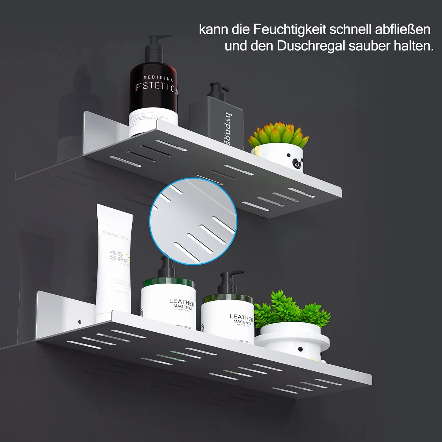 Estante de Ducha Autoadhesivo Sin Taladrar - Juego de 2 Estantes de Aluminio para Baño