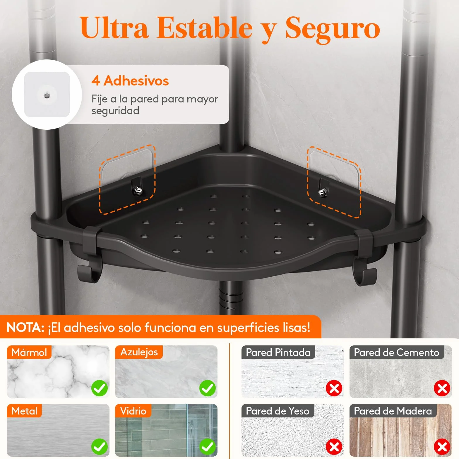 Lifewit Estanteria Ducha sin Taladro 3 Niveles, Organizador Esquinero Plástico Baño, Negro 34 cm