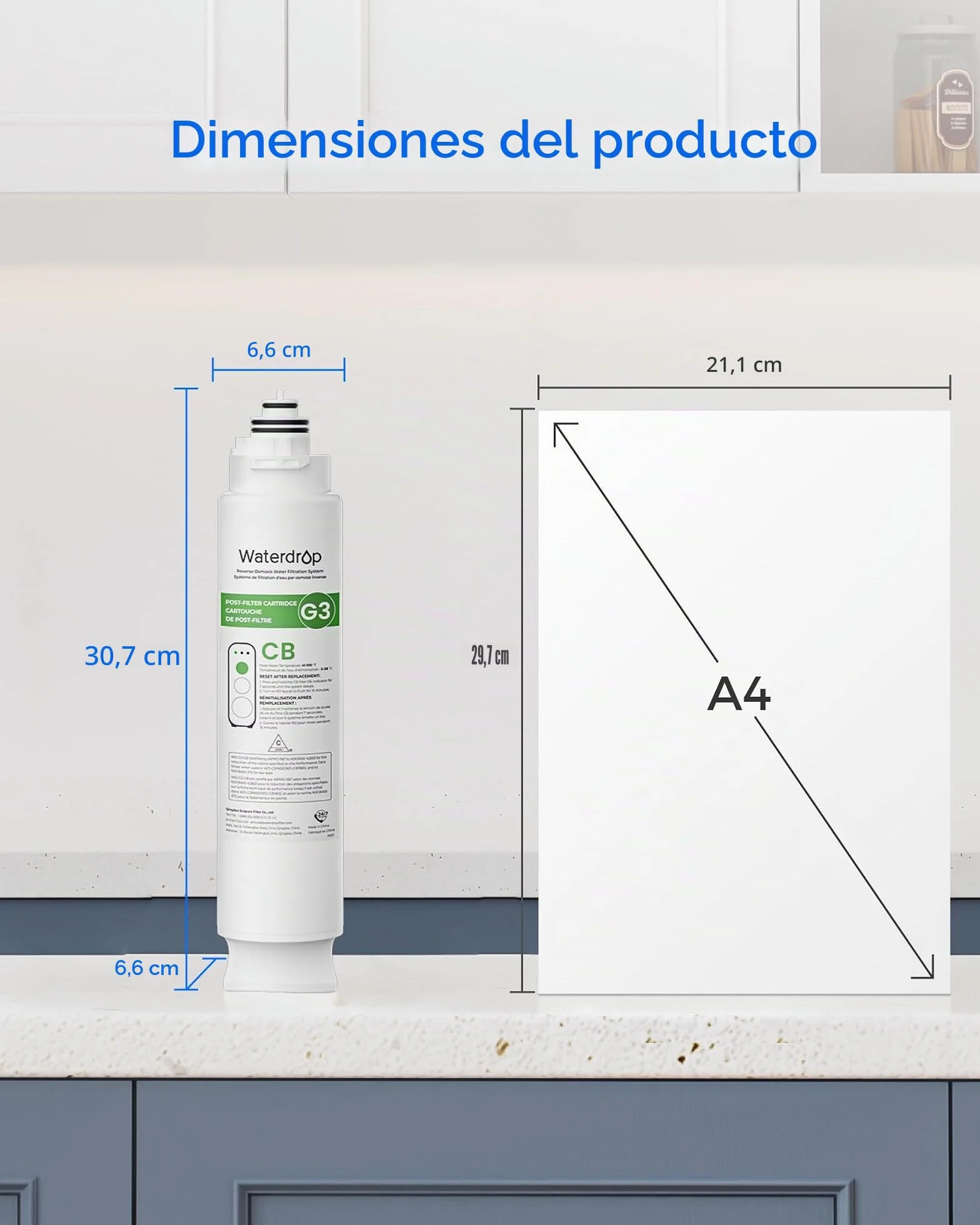 Waterdrop Filtro WD-G3-N3CB de repuesto para sistema de ósmosis inversa WD-G3-W, 1 año de vida útil