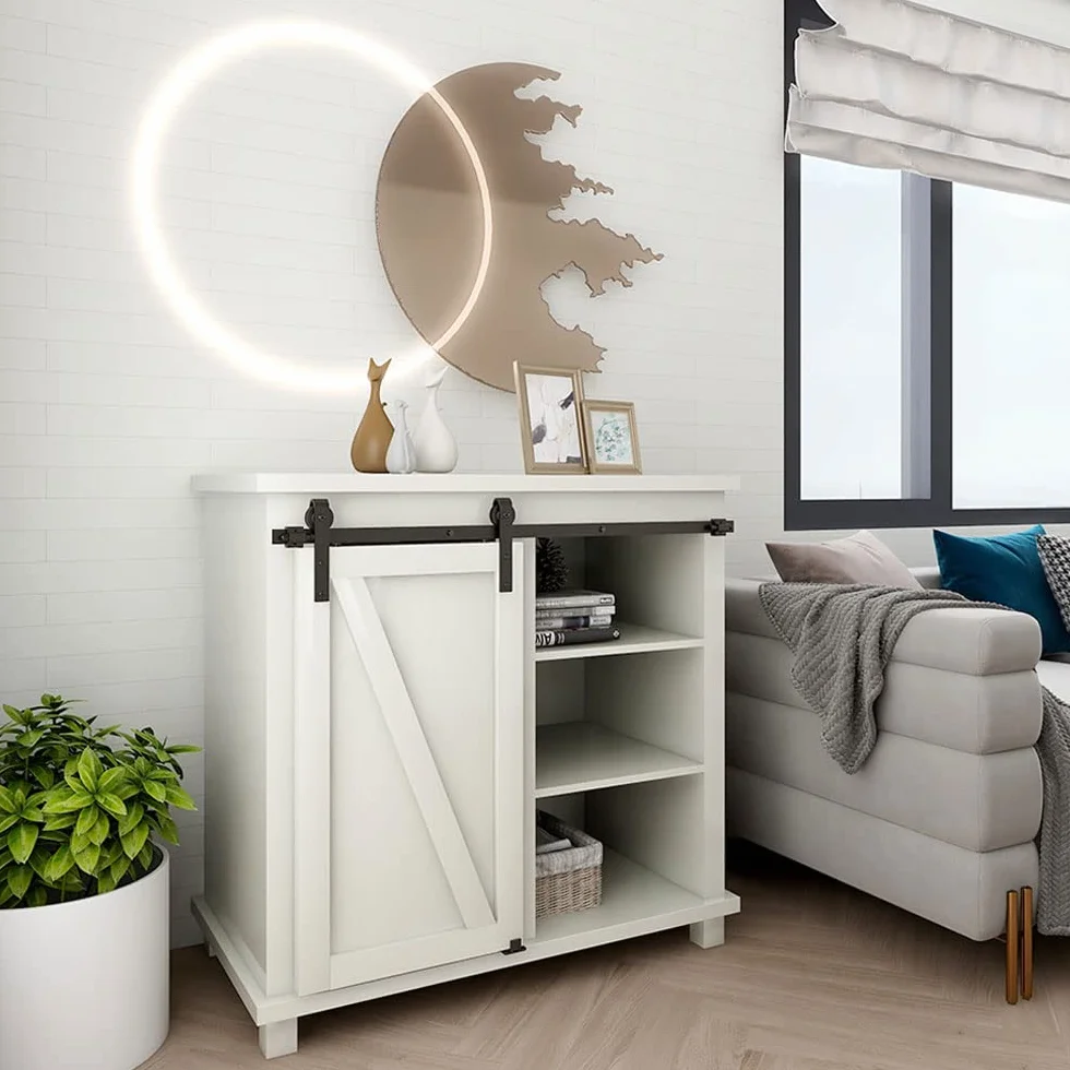 Super Mini Puertas correderas granero hardware kit 91.5cm/3FT soportes TV pequeños armarios colgante en forma de J