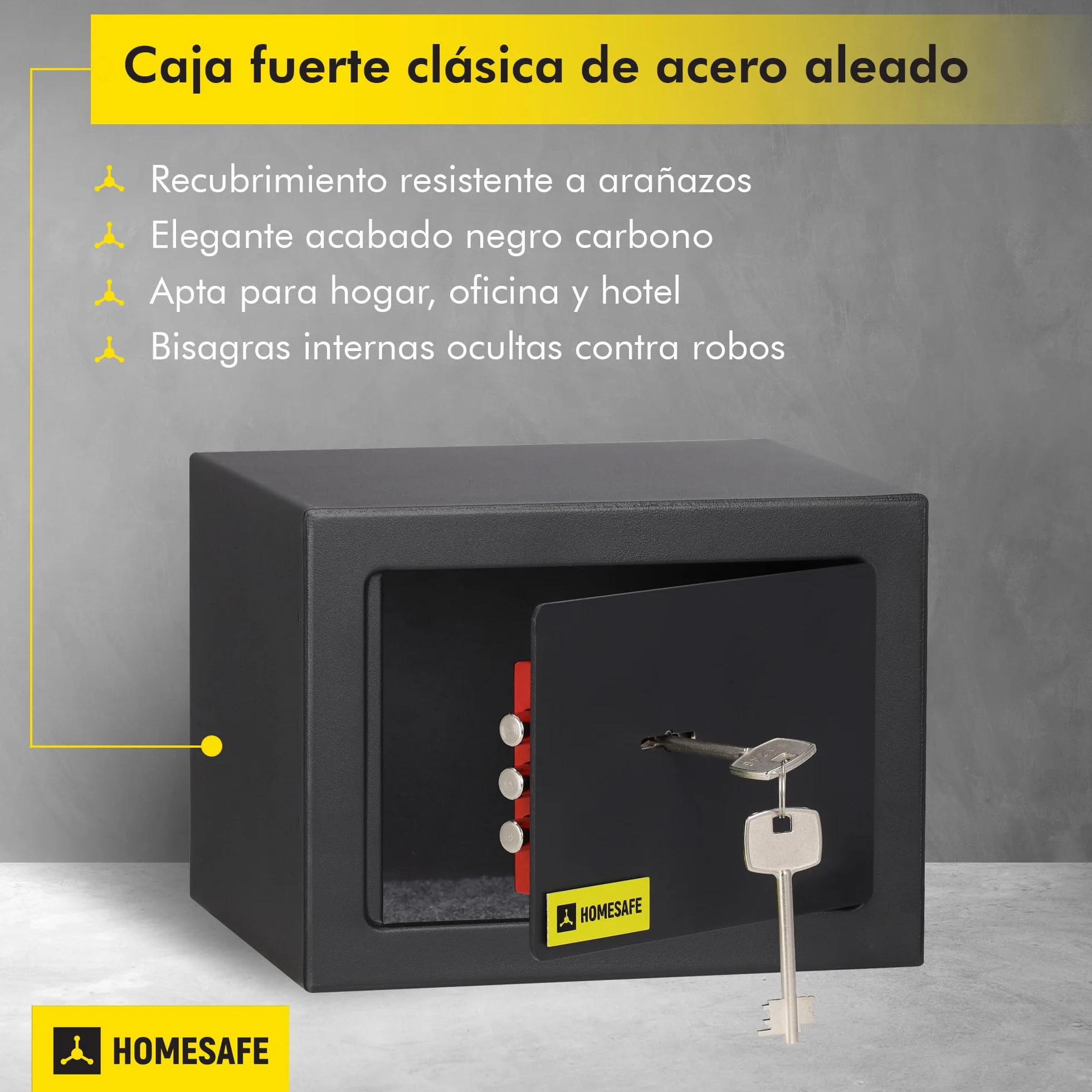 HomeSafe HV15K Caja Fuerte con Llave 15x20x17cm Seguridad Hogar Almacenaje
