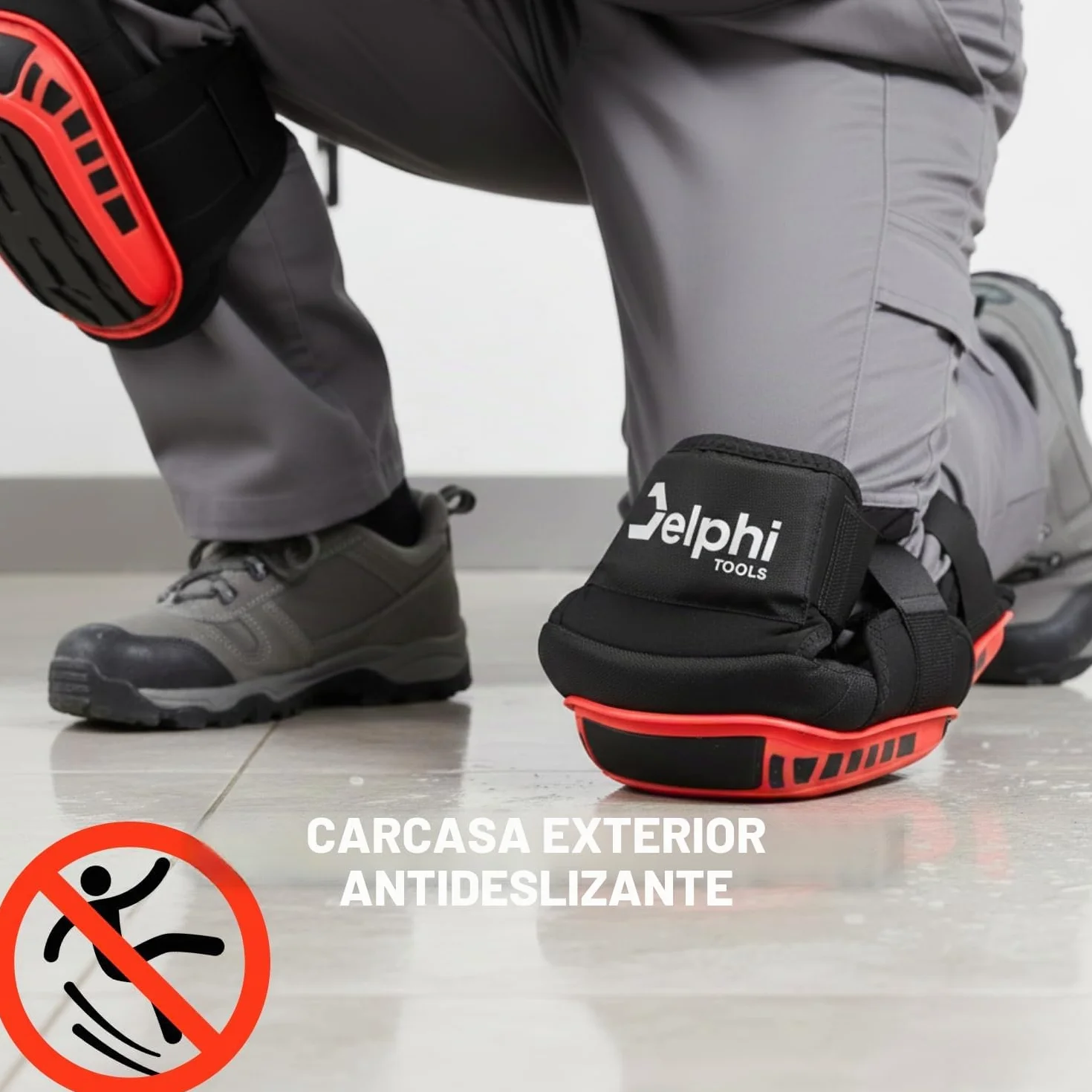 Delphi rodilleras trabajo antideslizantes con doble cierre y guantes de trabajo – Rodilleras cómodas, fáciles de limpiar, talla universal para colocadores de azulejos