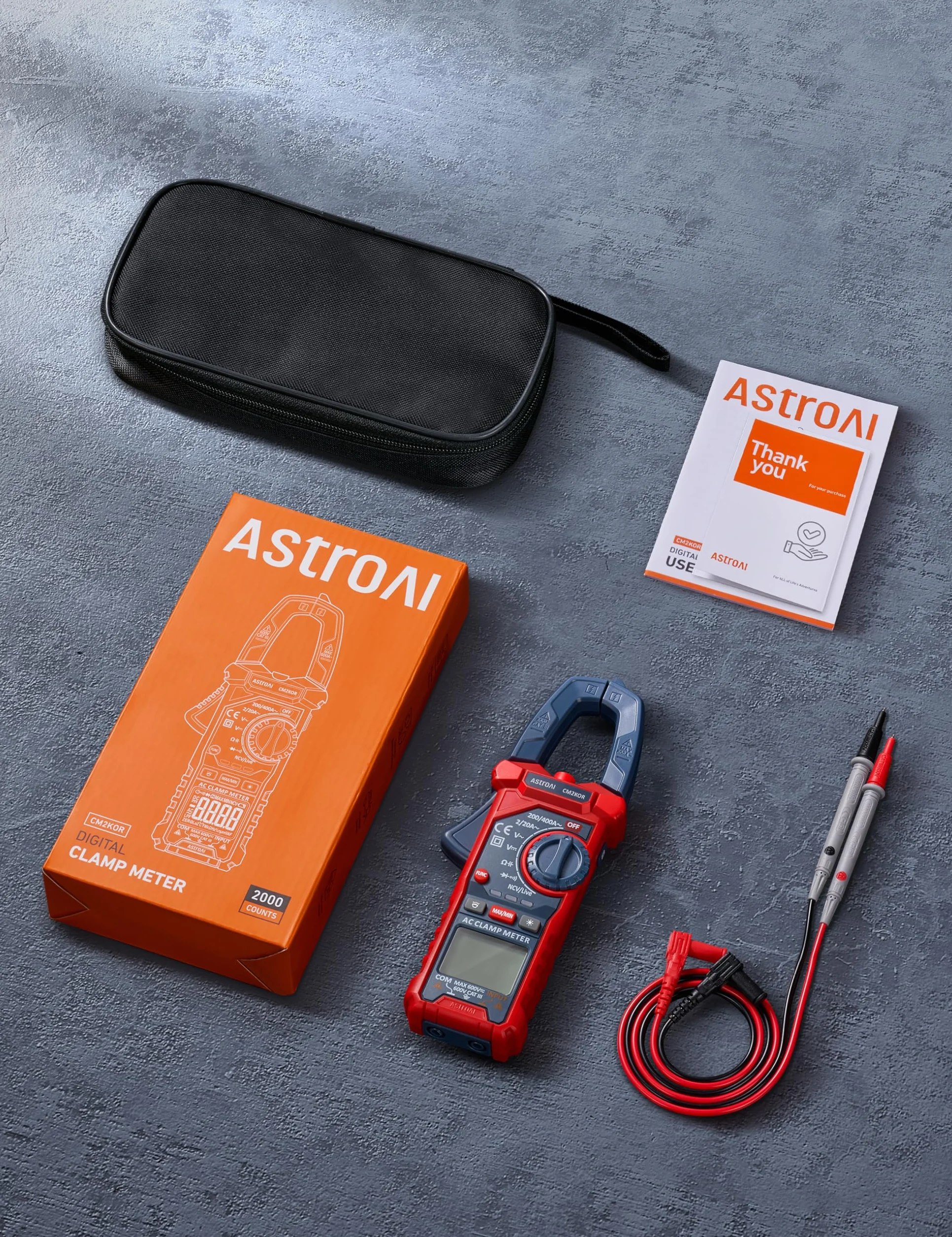AstroAI Pinza Ampérimetrica, Multímetro Digital Profesional, Polímetro, Voltímetro, Tester para Corriente CA, Voltaje CA/CC, Resistencia, Frecuencia, Capacitancia, Continuidad, Diodos de Prueba