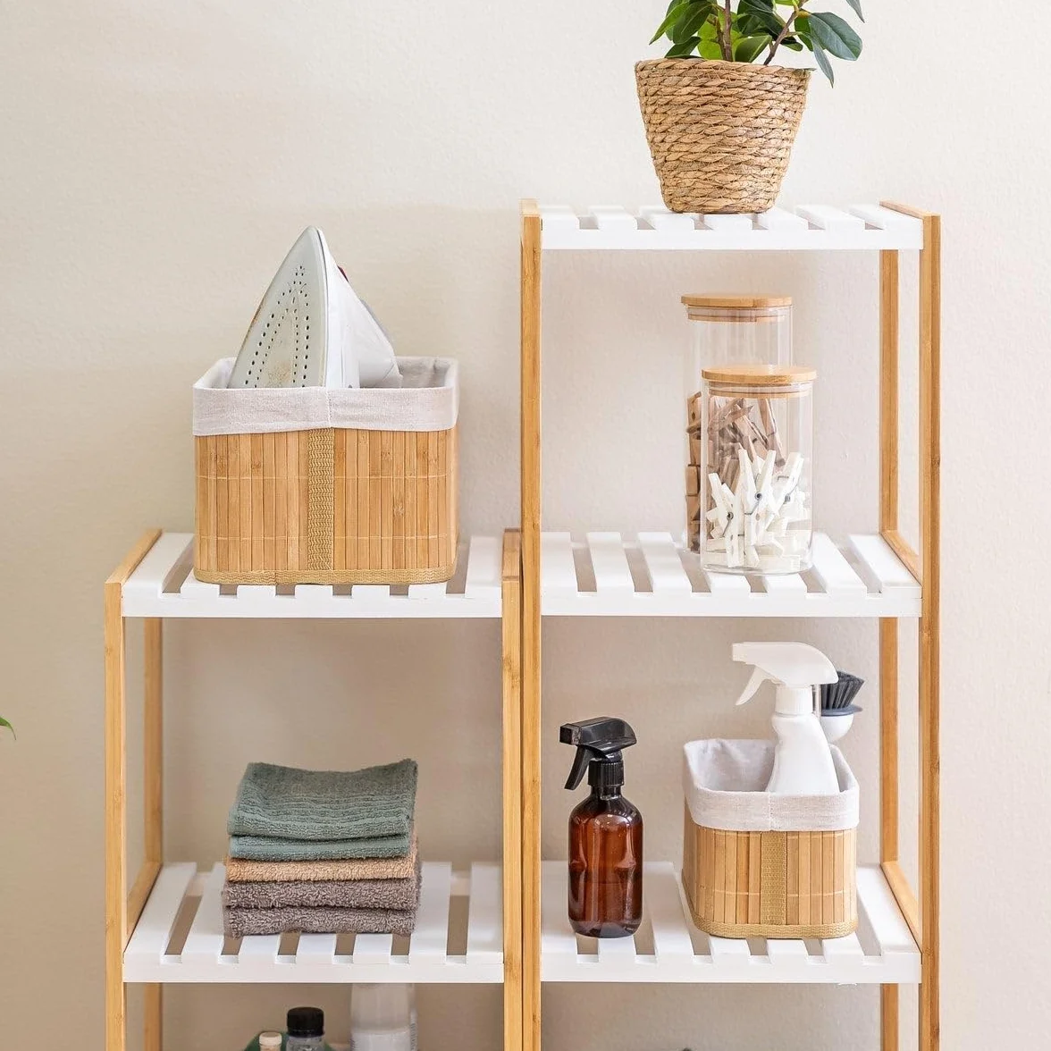 Estantería de bambú Natural 4 baldas Blancas 33x34x110 cm para baño Cocina