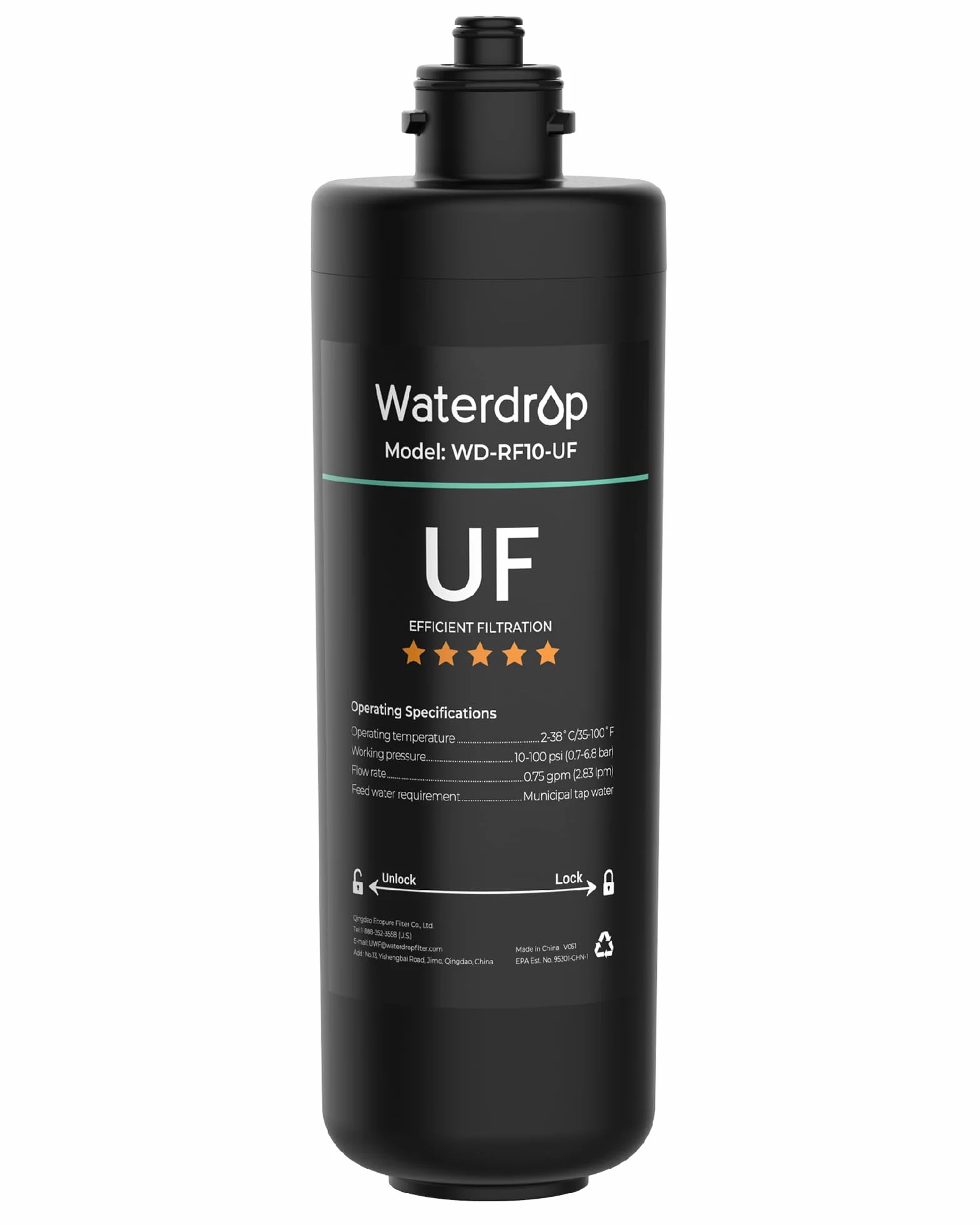 Waterdrop RF10-UF Cartucho de filtro de repuesto 0,01 micras para filtro de agua 10UA/10UA-UF/10UB/10UB-UF