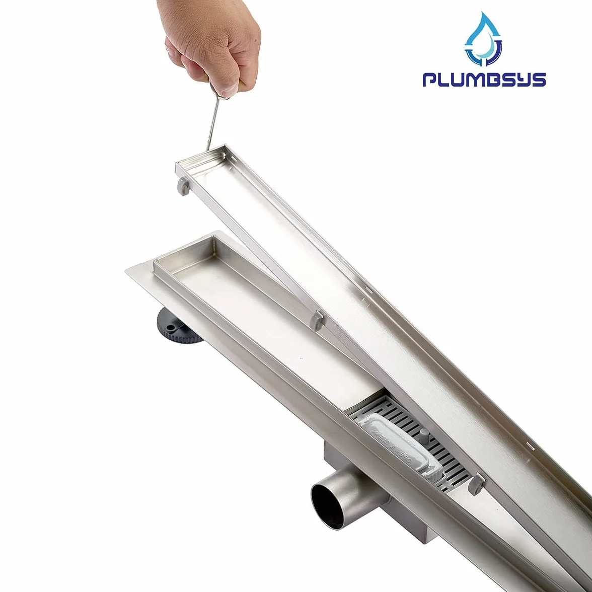 Canaleta de Ducha acero inoxidable 80cm,2 en 1 enlosable de doble cara，de Sifón con dispositivo desodorante y filtro de pelo, Canal de Drenaje de conjunto completo