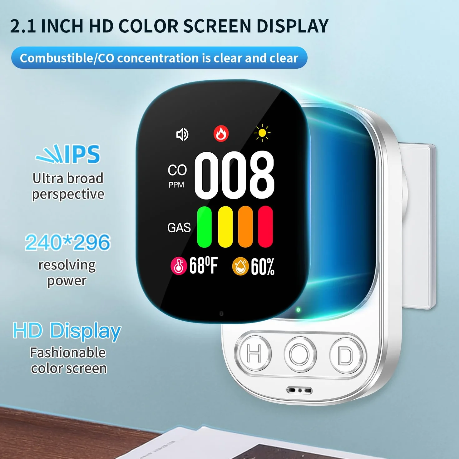 Detector de Gas y Monóxido de Carbono con Enchufe para Hogar, Detector de CO para Casa, Alarma de Gas Combustible para Gas Natural LPG Metano Propano Butano, Blanco, HD08-G