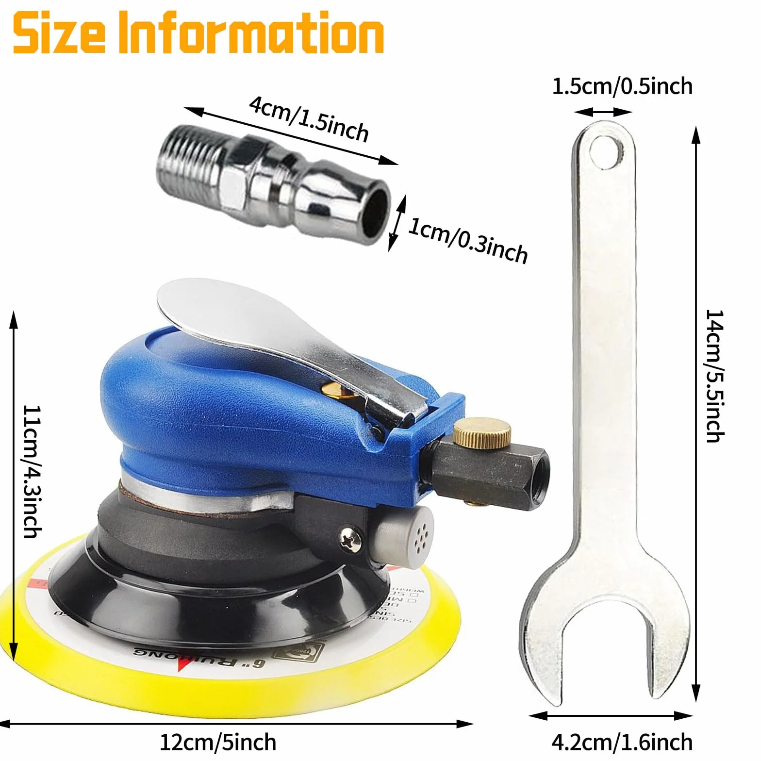 Lijadora Excéntrica Neumática Orbital de Aire Comprimido Mano, Disco Ø125mm (5“), Pulidora Aleatoria Multichorro de Doble Acción, Rotación 10000 rpm, Máquina Lijar Neumática con Regulación Velocidad