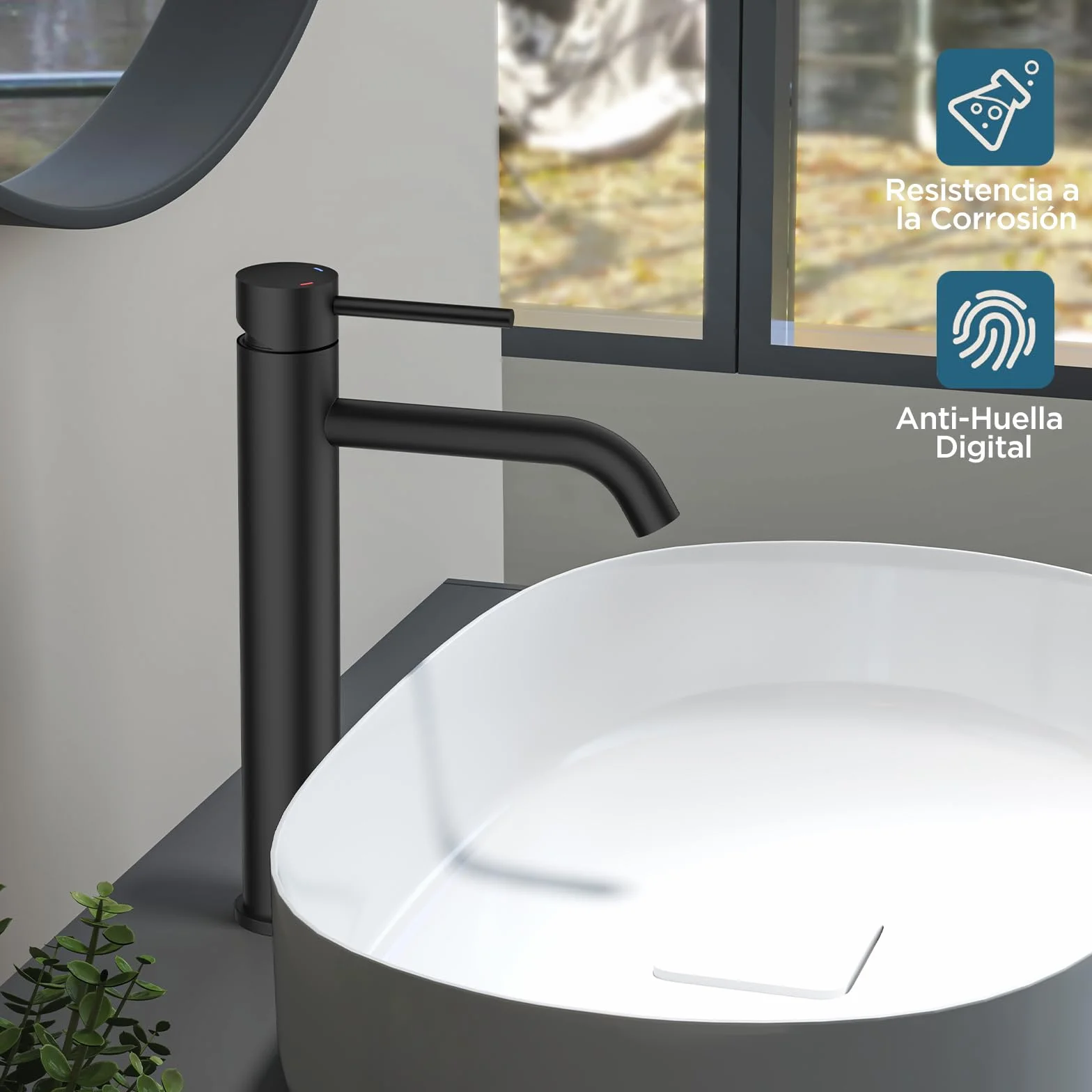 FORIOUS Grifo Lavabo Alto, Grifo Monomando para Lavabo Alto en Negro con Altura de Salida de 190 MM, Mezclador de un Solo Mango para el Lavabo del Baño, Lavamanos, Baño de Invitados
