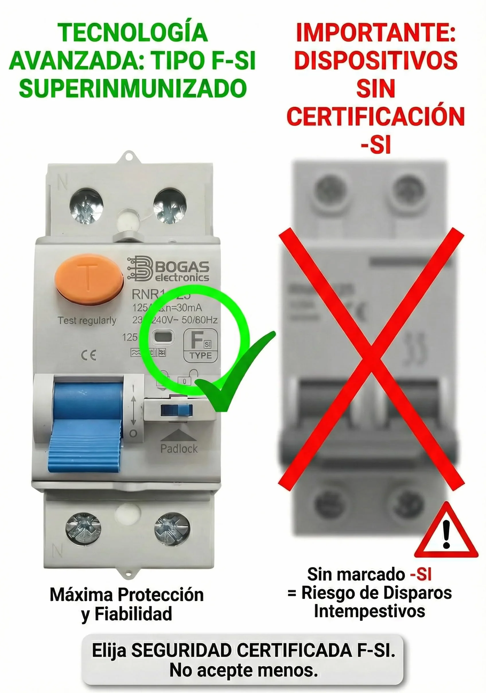 Diferencial Type F-SI |40 amperios|30mA|2 polos (N+F)| con certificaciones oficiales y C E |
