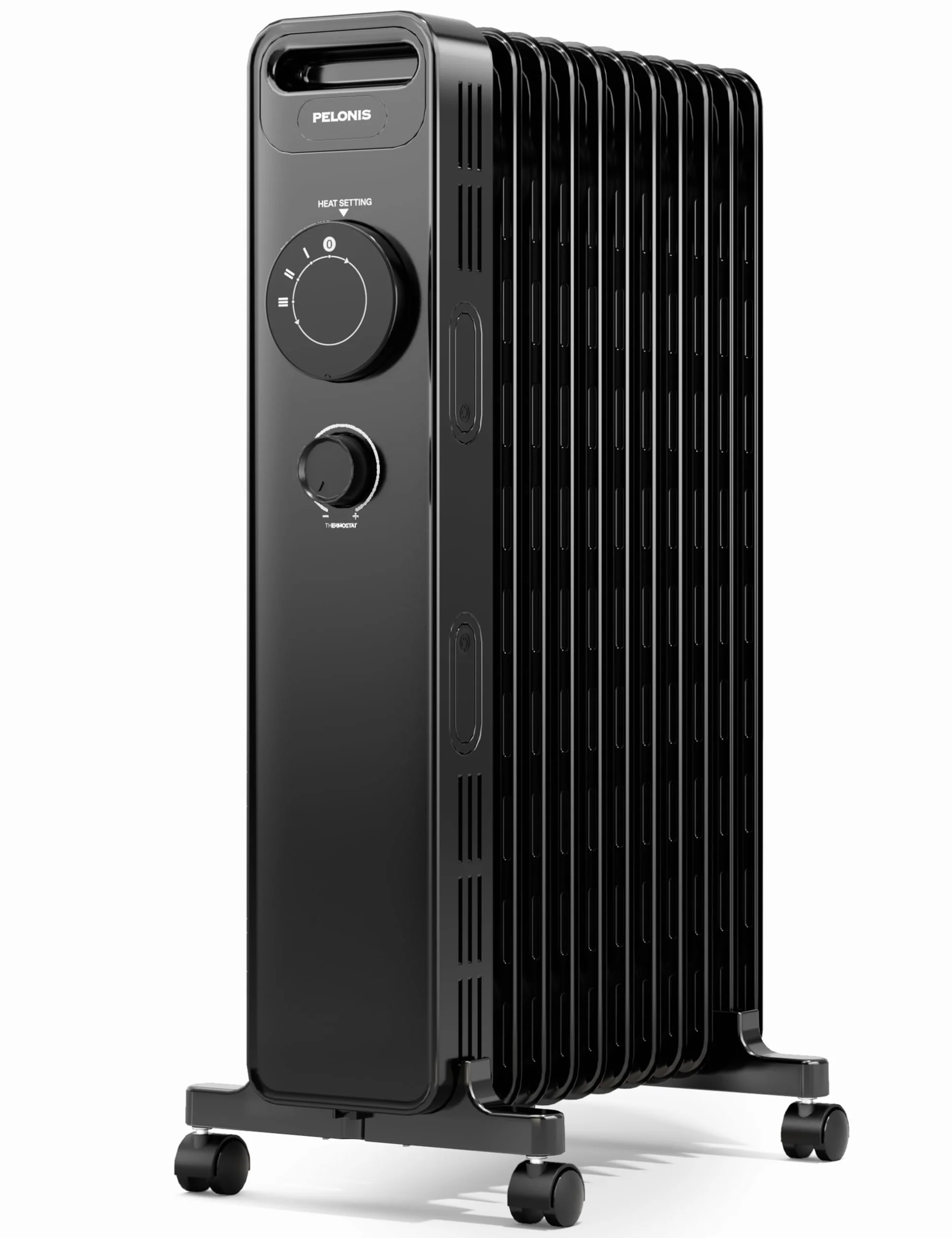 PELONIS Radiador de Aceite 2300W con Aletas en J, 3 Potencias y Termostato, Silencioso, Seguridad Antivuelco, Eficiencia Energética A para Dormitorio, Salón