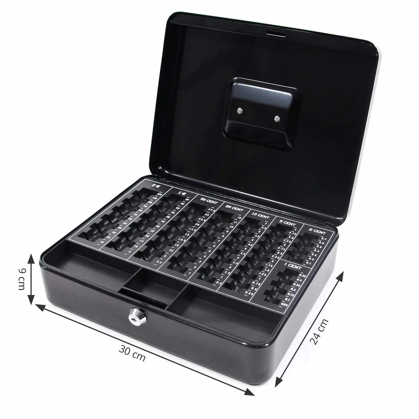Caja de caudales con Bandeja para Euros Safe Acero Negro, Cerradura de Cilindro con 2 Llaves