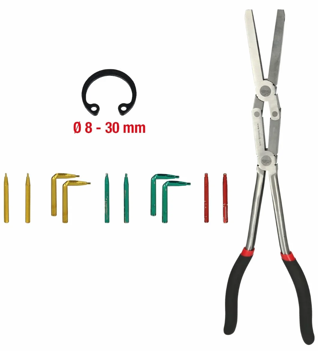 KS Tools 500.7035 Alicates de seguridad de doble articulación para anillos de seguridad interiores, con puntas intercambiables