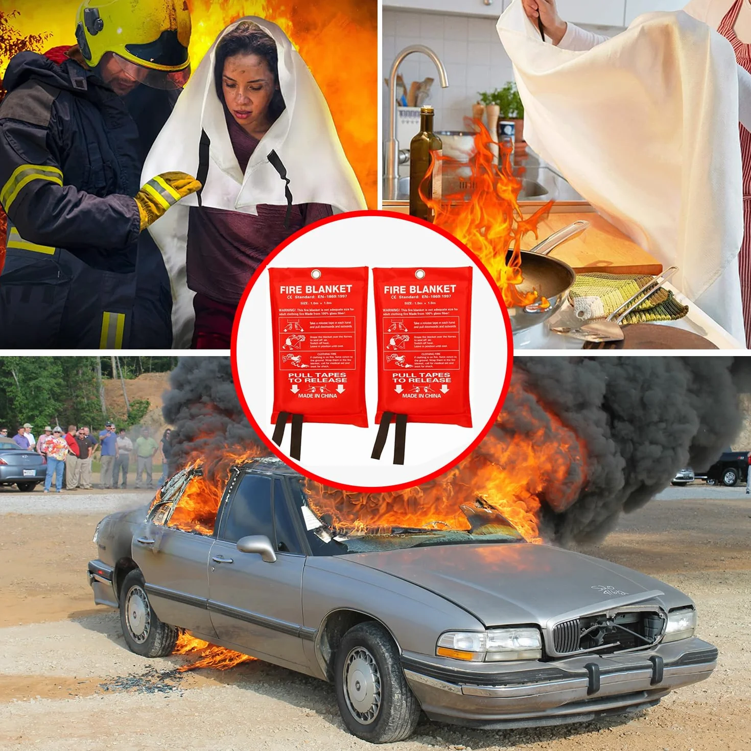 KITOSUN Mantas Ignífugas para Emergencias en Cocinas y Hogares - Extintores de Incendios de Fieltro de Fibra de Vidrio para Estufas Garajes Oficinas Campamentos Autocaravanas (5 Pieza)