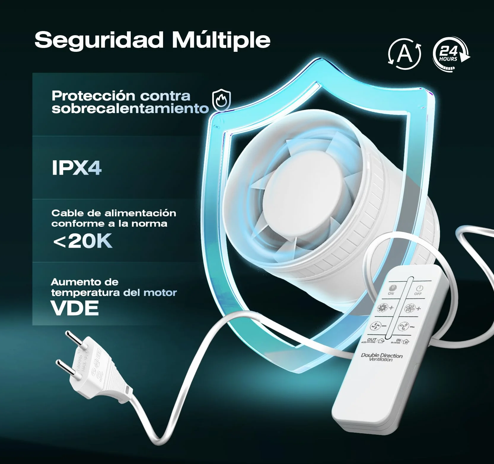 100mm Extractor de Aire en Línea Bidireccional, 6 Velocidades, Mando a Distancia – Ventilador de Conducto Silencioso Potente con Protección contra Sobrecalentamiento, Extractor de Baño Aseo