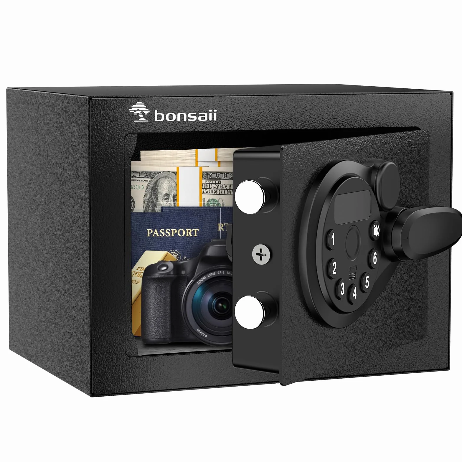 Bonsaii Caja Fuerte Mini 6.6L Pantalla LED Teclado Electrónico Llave Acero USB Respaldo Oficina Hogar Hotel