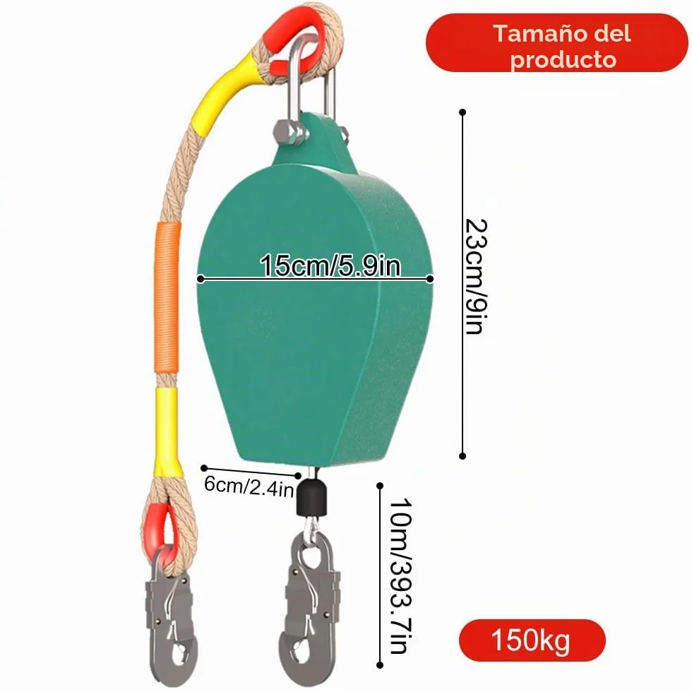 Lotvic Dispositivo Anticaídas Retráctil 10m, Línea de Vida Retráctil, Anticaidas Retractil Seguridad, Equipos Anticaída Retractil, para Techado y Construcción, Carga:150kg