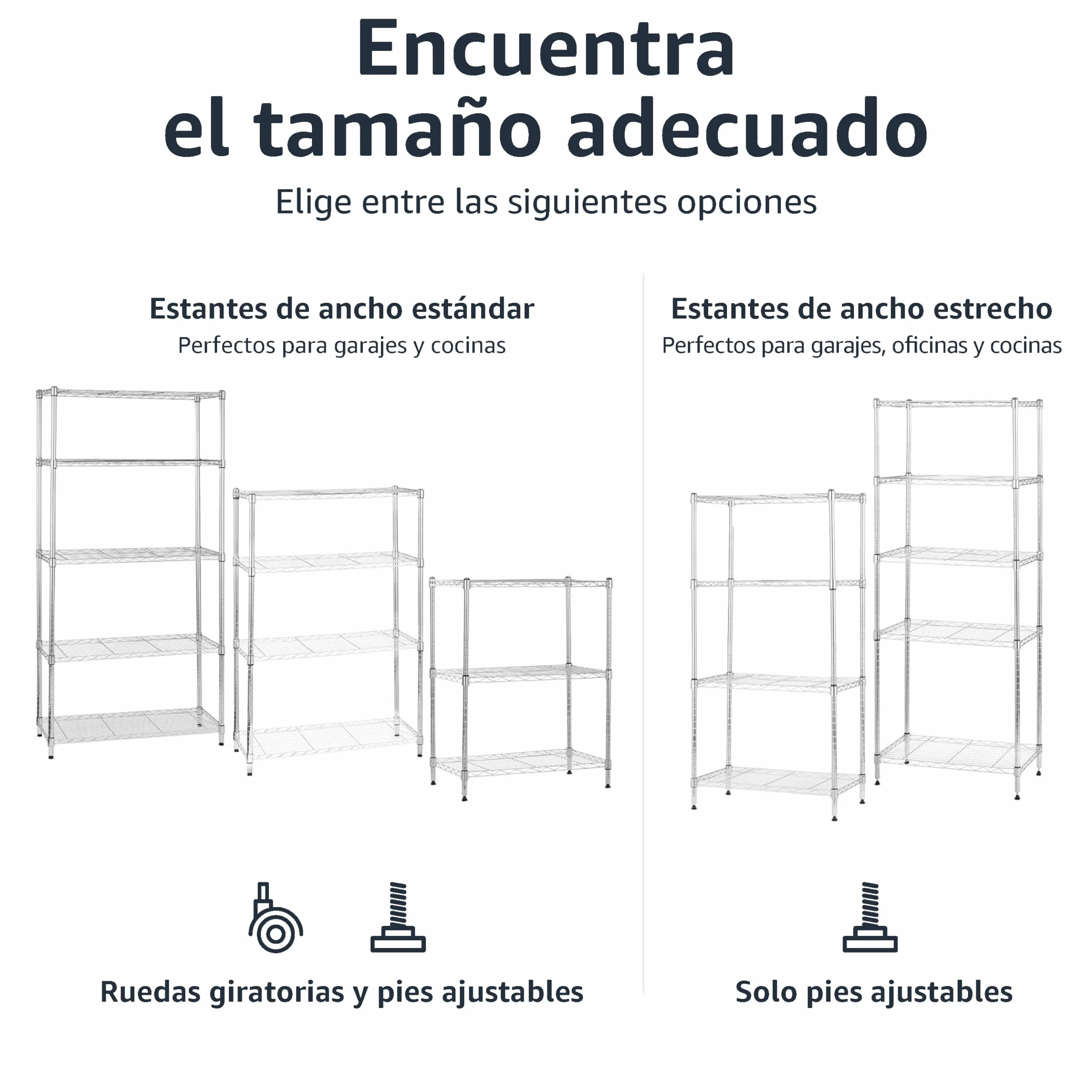 Amazon Basics Unidad de almacenamiento estrecha de 5 baldas con estantes ajustables en altura y patas niveladoras, peso máximo de 453 kg, Cromado, 34 cm x 58.9 cm x 152.5 cm (D x W x H)