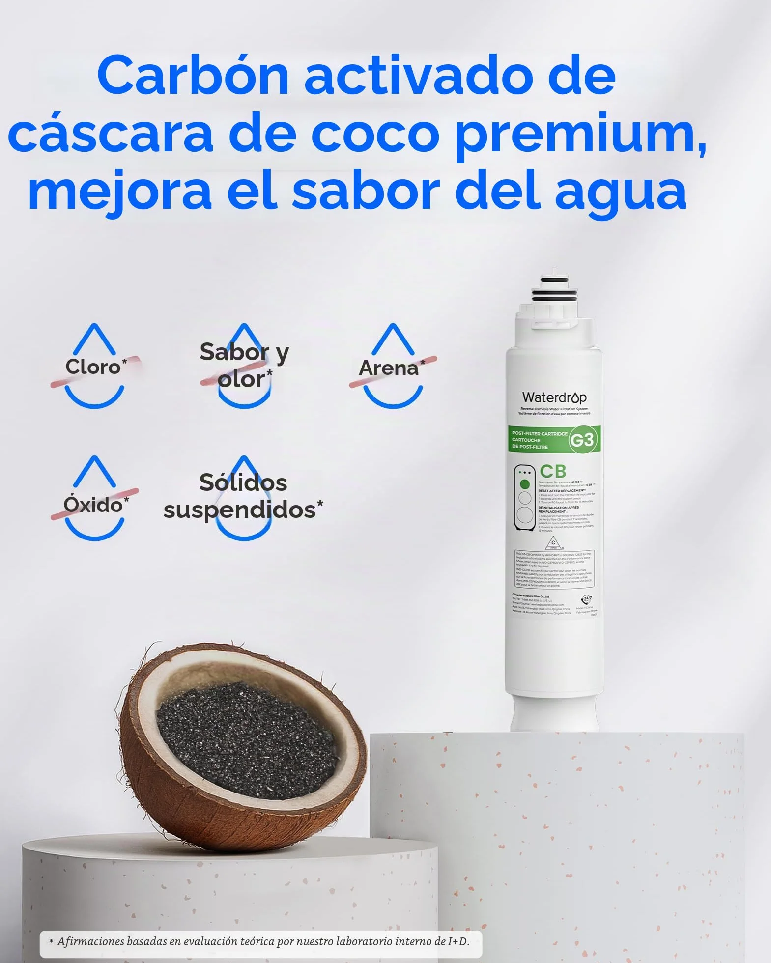 Waterdrop Filtro WD-G3-N3CB de repuesto para sistema de ósmosis inversa WD-G3-W, 1 año de vida útil
