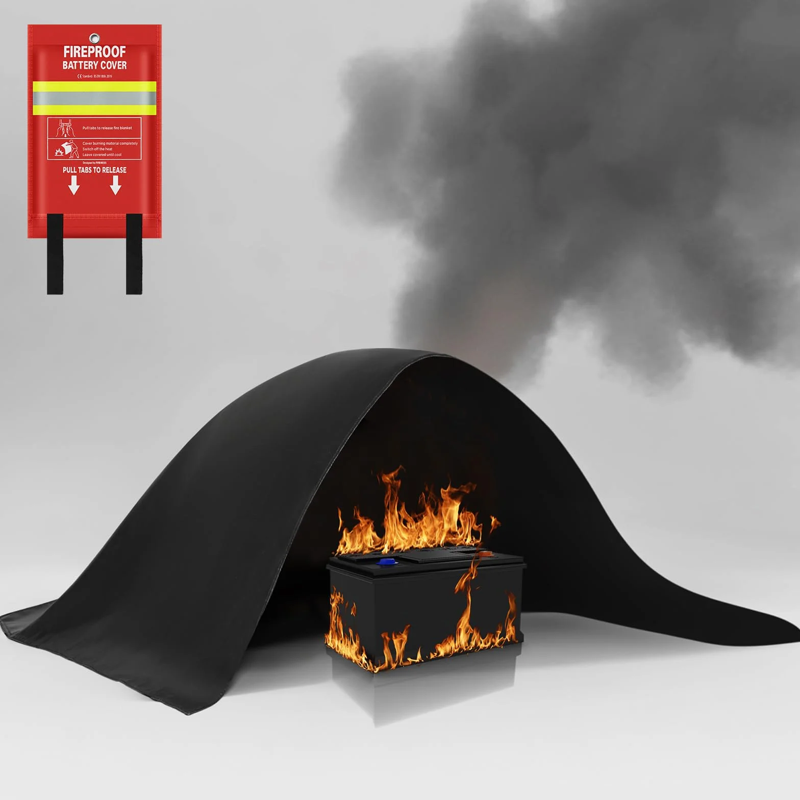 Manta Ignífuga, Manta de Fuego para scooter eléctrico y bicicleta eléctrica, de Emergencia contra Incendios, de batería de litio, 100x125cm