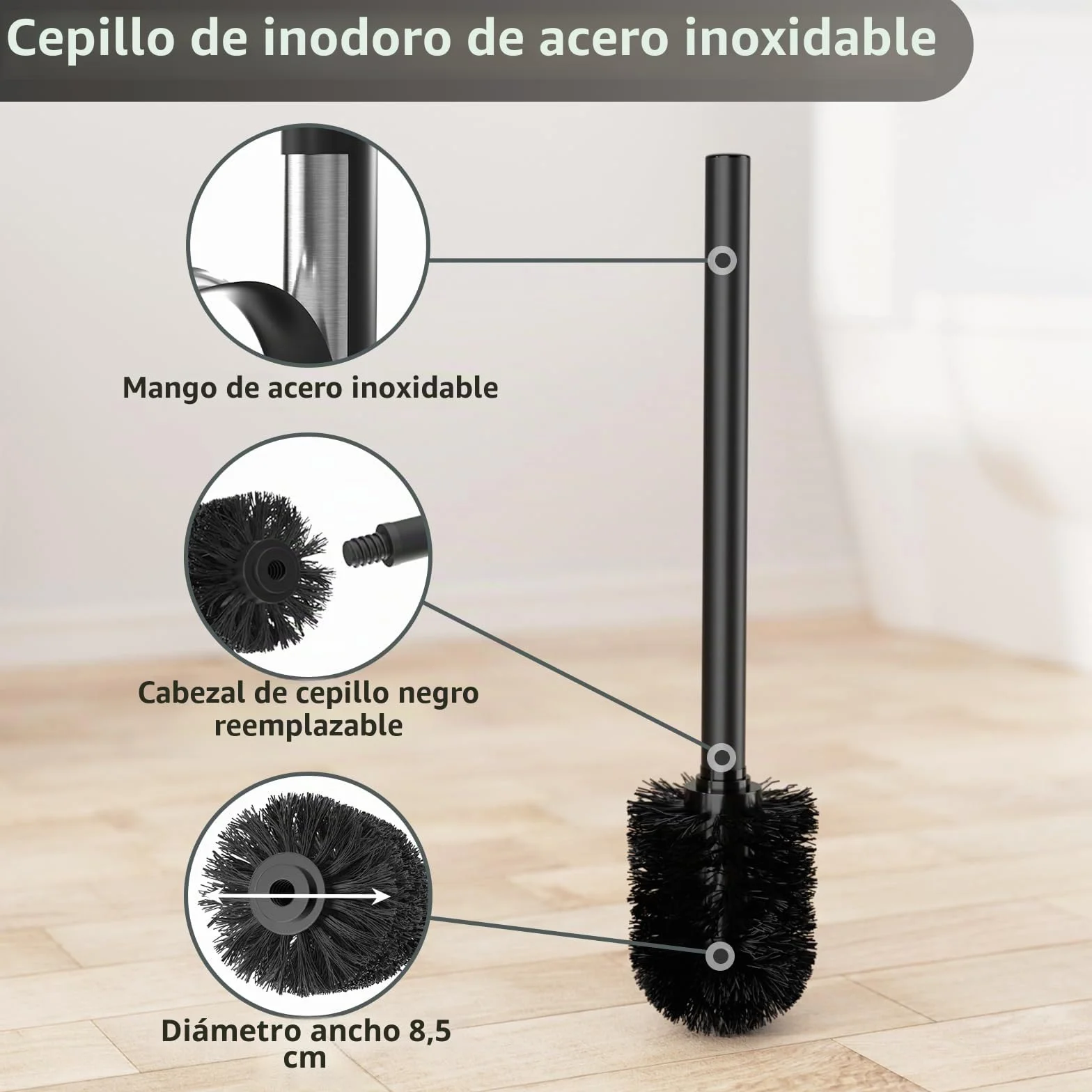 Portarrollos de Papel Higiénico de Pie con Escobillero, Soporte para Papel Higiénico con Escobilla de Acero inoxidable, sin Necesidad de Taladrar, Soporte para Papel Higiénico y Escobilla (Negro Mate)