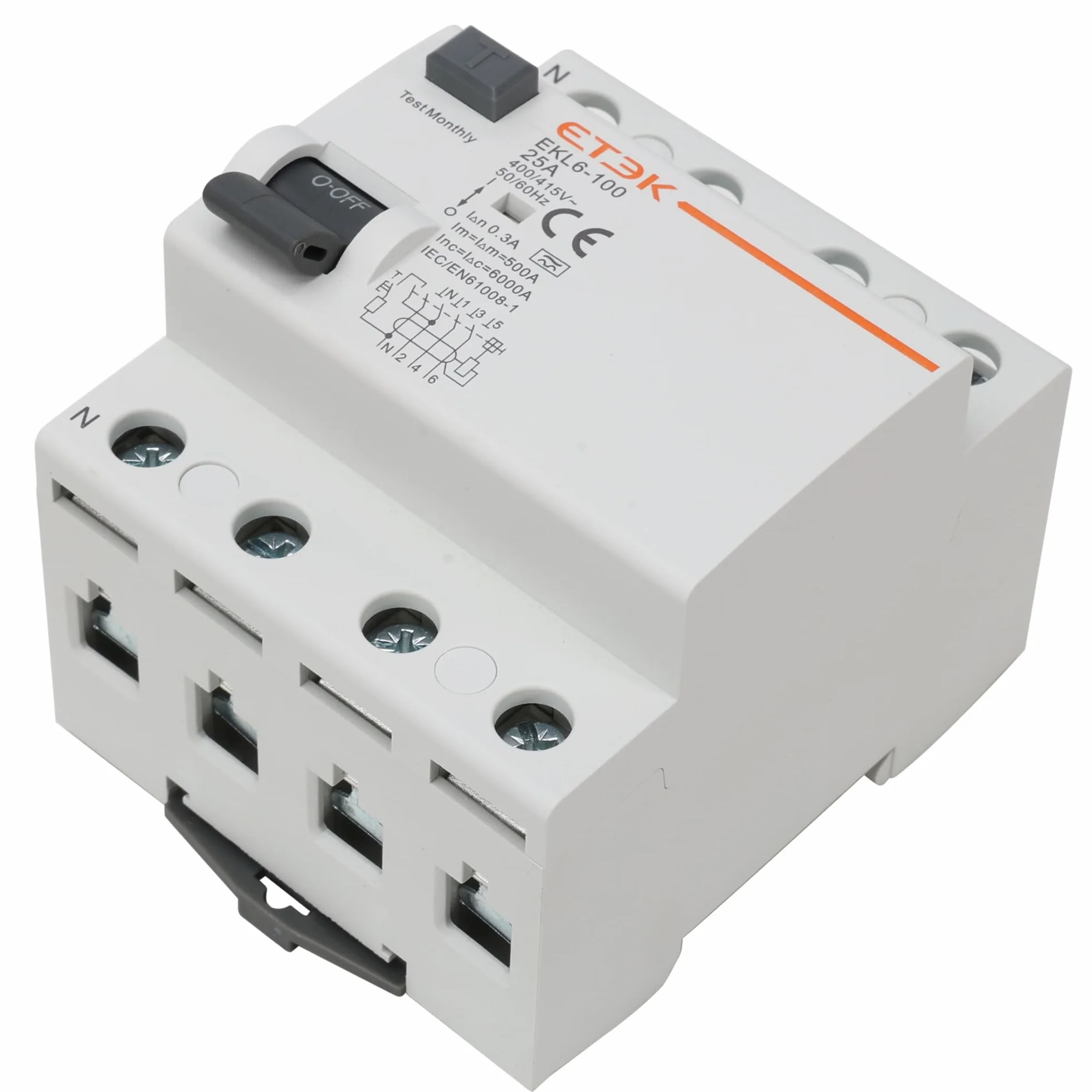 Interruptor Diferencial Superinmunizado 4P 25A 300mA Tipo A - Protección contra Fugas e Incendios - RCCB (3P+N) - Montaje Carril DIN - Cuadro Trifásico