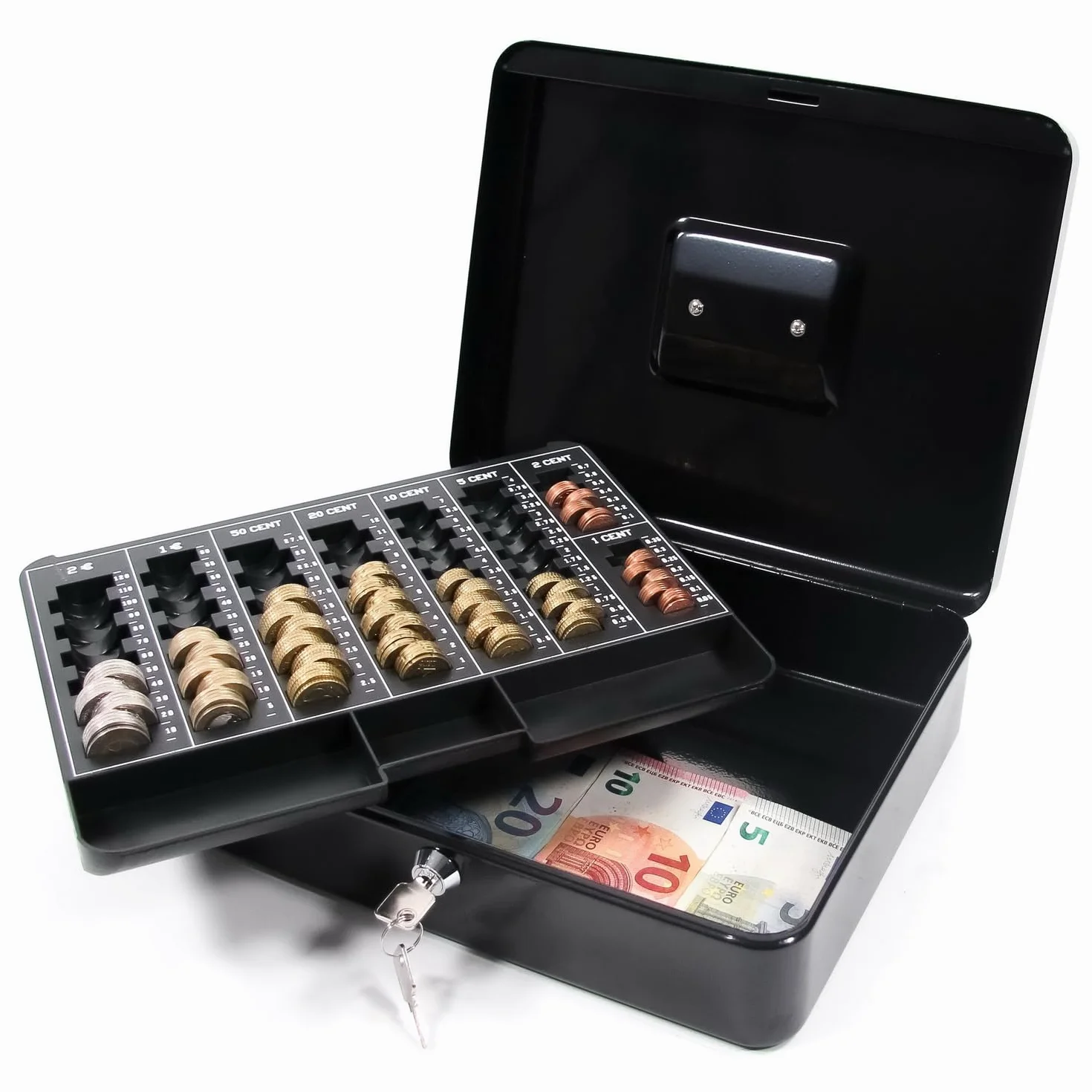 Caja de caudales con Bandeja para Euros Safe Acero Negro, Cerradura de Cilindro con 2 Llaves