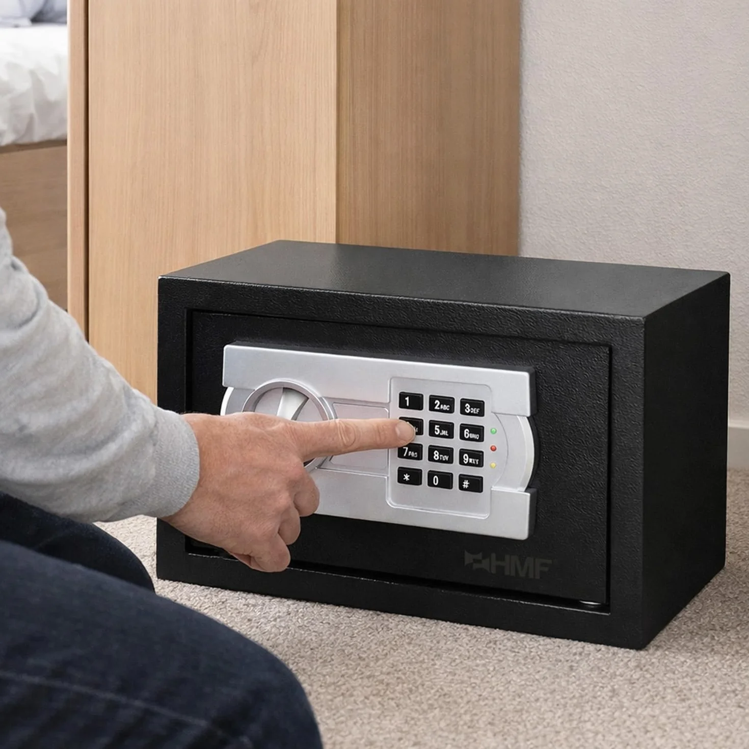 HMF Caja fuerte para hogar, hotel u oficina, cerradura de combinación, DIN A5, 31 x 20 x 20 cm, Negro