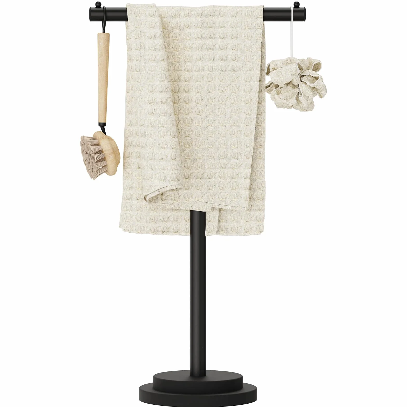 Toallero de Baño en Forma de T, Acero Inoxidable, Altura Ajustable, 46-80 x 41 x 24 cm, Negro