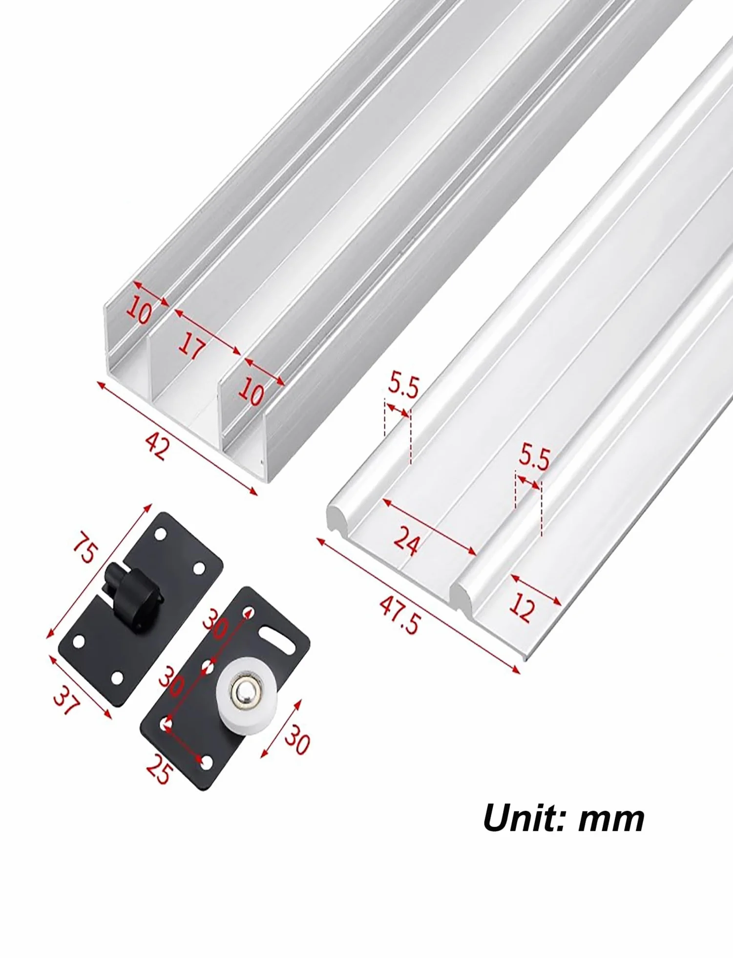 Genérico Kit de herrajes for Puertas corredizas de Dos rieles - Rieles de Aluminio de Alta Resistencia for Puertas de armarios y gabinetes - Montaje Empotrado(Silver,90cm)