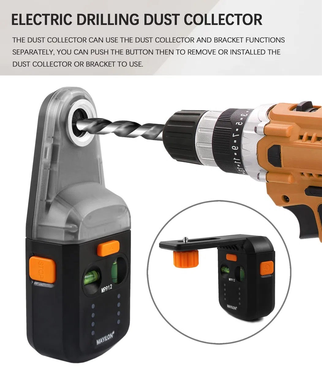 M9912 Colector de Polvo de Taladro Eléctrico con Nivel Láser, Boquilla de Polvo de Taladro, Taladro de Vacío de Succión de Pared para Taladrar Sin Polvo (Compatible con Taladros de Hasta 13mm)