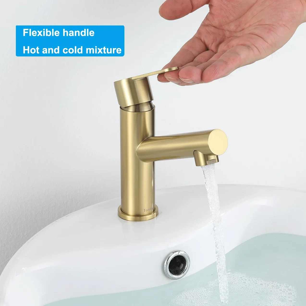 Grifo de Lavabo de Baño Oro, Ángulo de Salida de Agua Cómodo, Grifería para Lavabo de Esquina, Mezclador Monomando de Acero Inoxidable 304, Aireador Extraíble, Agua Fría y Caliente