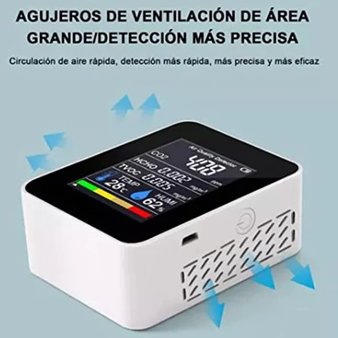 Monitor de Calidad del Aire para Interiores, Detector Portátil de Dióxido de Carbono con Batería de CO2 5 en 1 HCHO TVOC Temp Humi Meter para el Hogar, Tienda de Cultivo, Bodega,