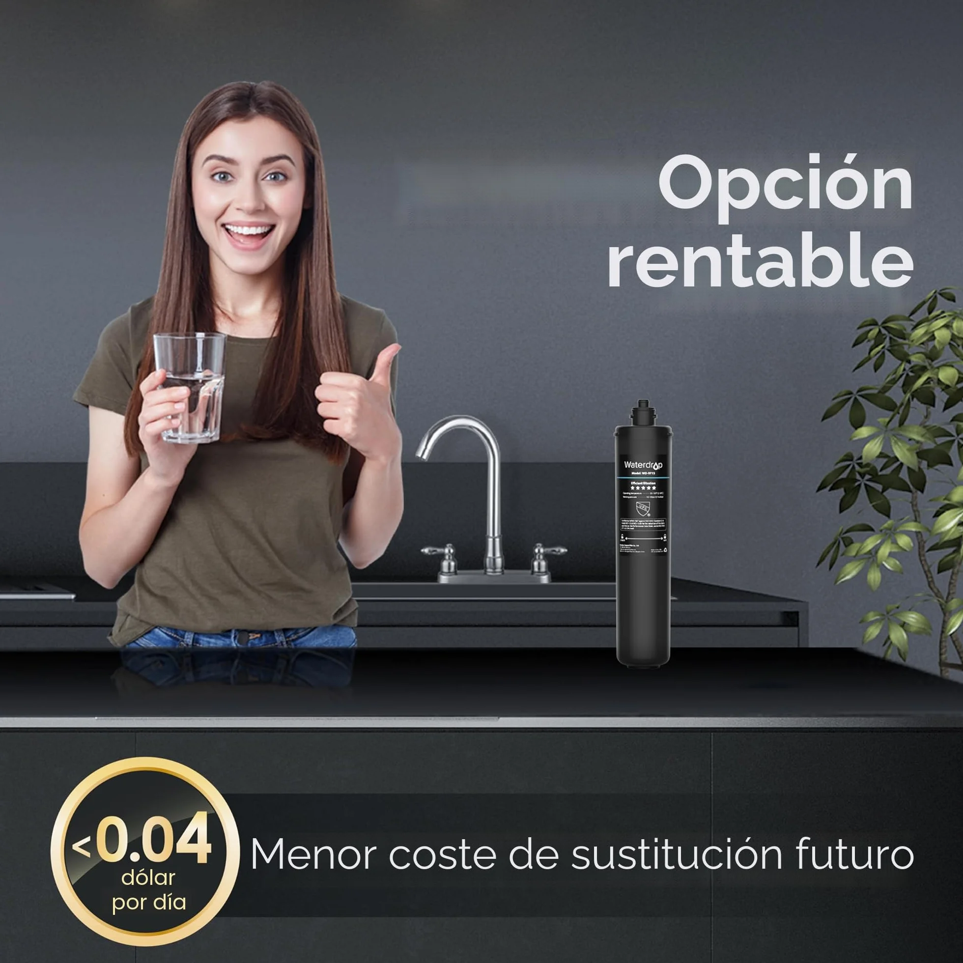 Waterdrop RF15 Cartucho filtrante de repuesto para filtro de agua 15UA/15UB, reduce PFOA/PFOS PFAS plomo cloro, NSF/ANSI 42, 70000 litros