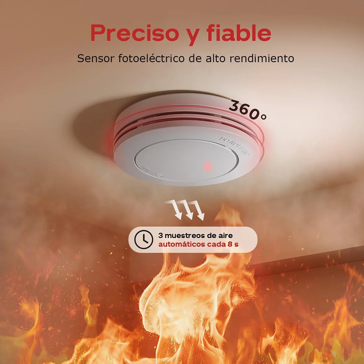 Safeliveo Detector de Humo,Alarma de Incendio autónoma, batería de 10 años, sin LED Intermitente, función de Silencio, 85 dB, con Almohadillas Adhesivas, Conforme a EN 14604, 3 Piezas