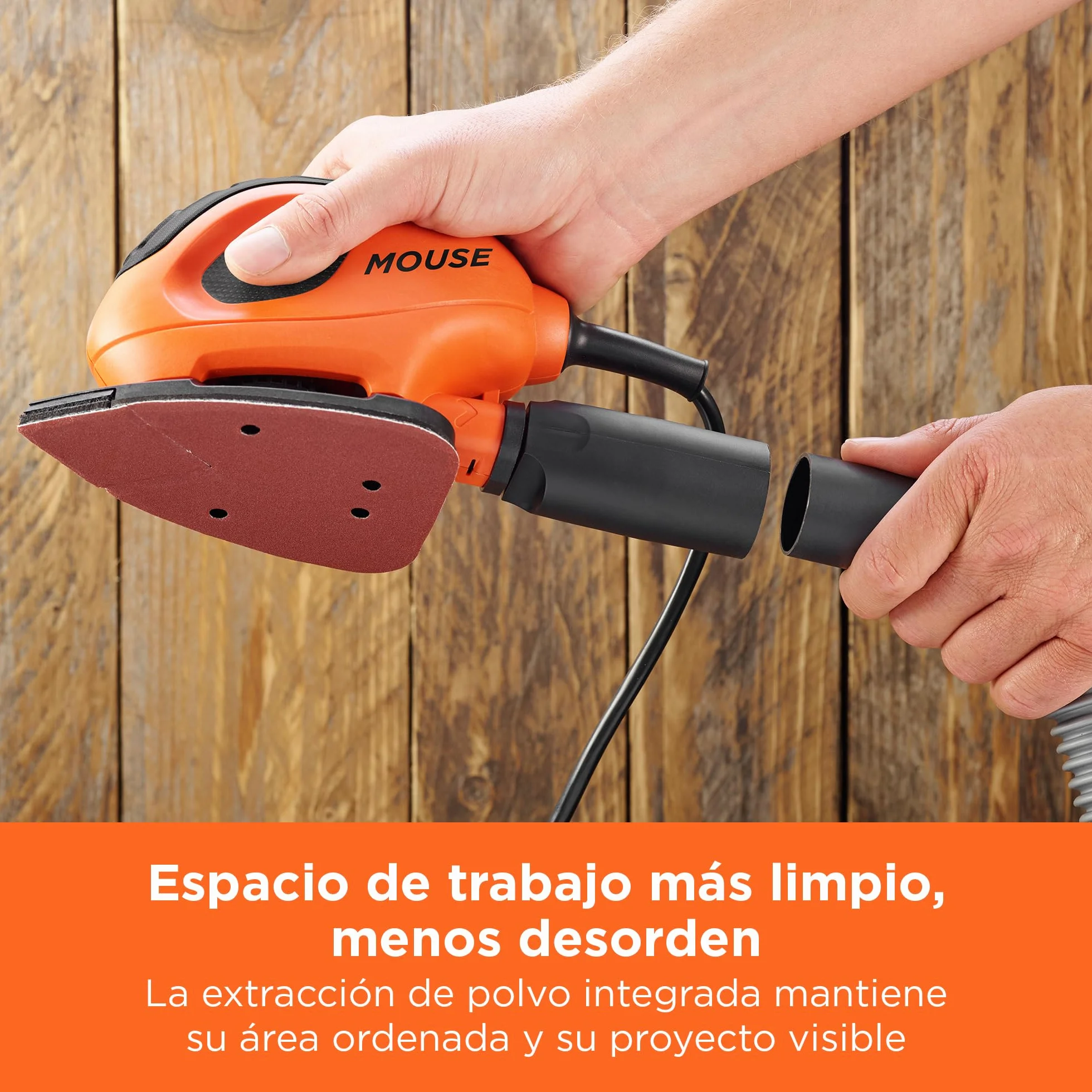 BLACK+DECKER Lijadora de Detalle Mouse 55 W, 11000 RPM, 1.5 mm Órbita, Velcro, 15 Accesorios, BEW230BC-QS