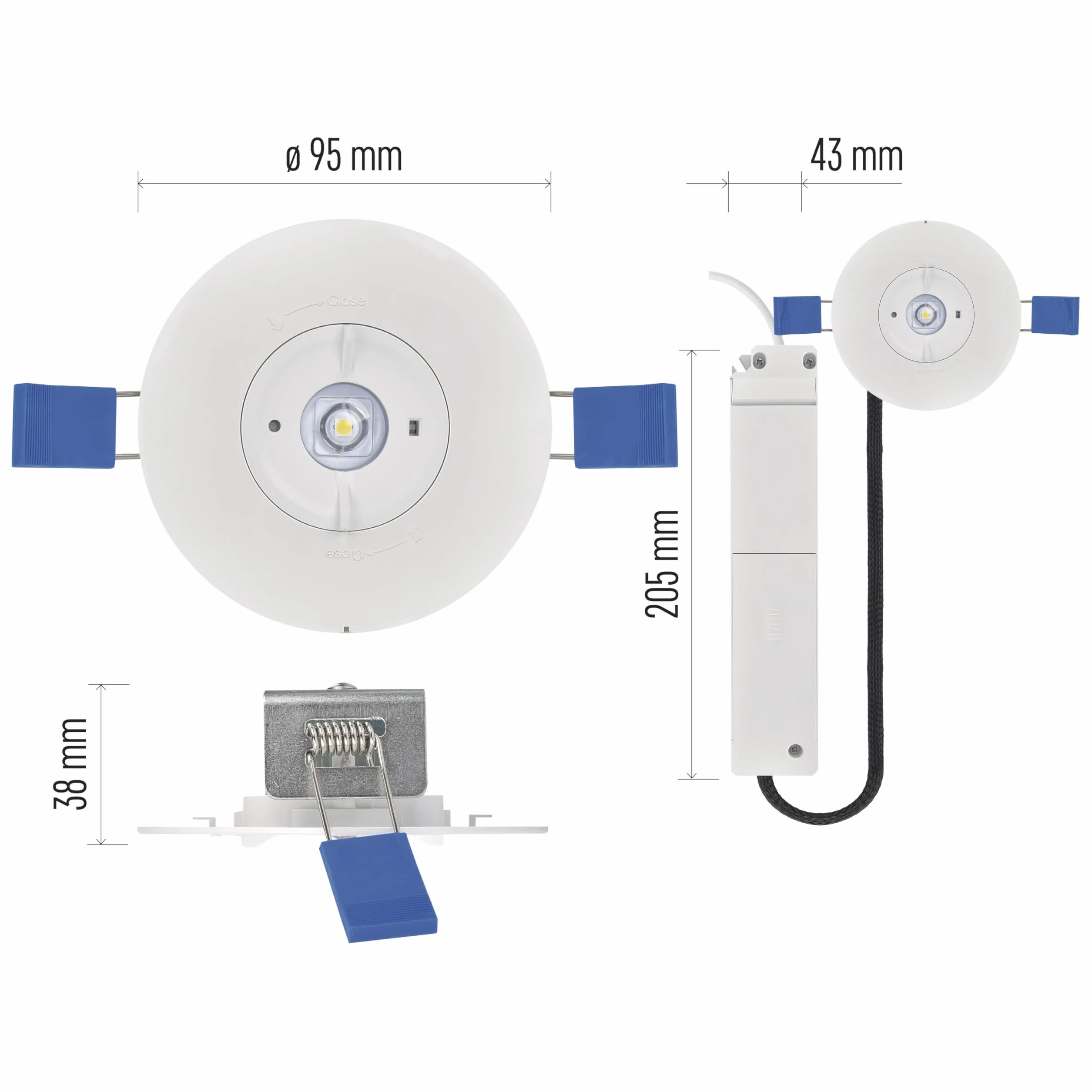 EMOS ORSU 2W LED Luz de Seguridad Antipánico con Batería, Montaje Empotrado, Luz Blanca Fría