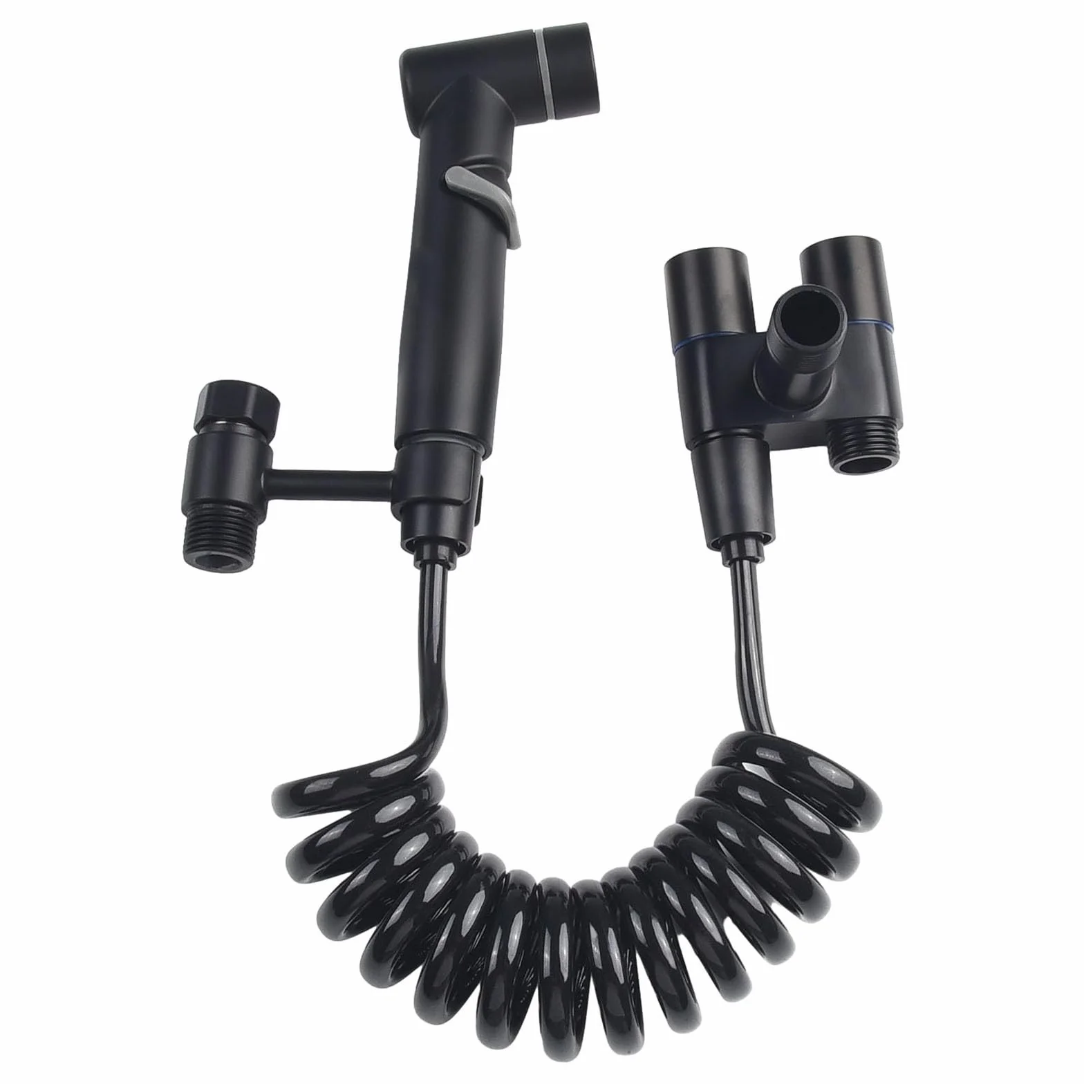 Válvula de control dual de 1 en 2 salidas, grifo de lavadora de doble control de salidas, válvula triangular de inodoro, grifo de baño de doble mango (negro elegante)