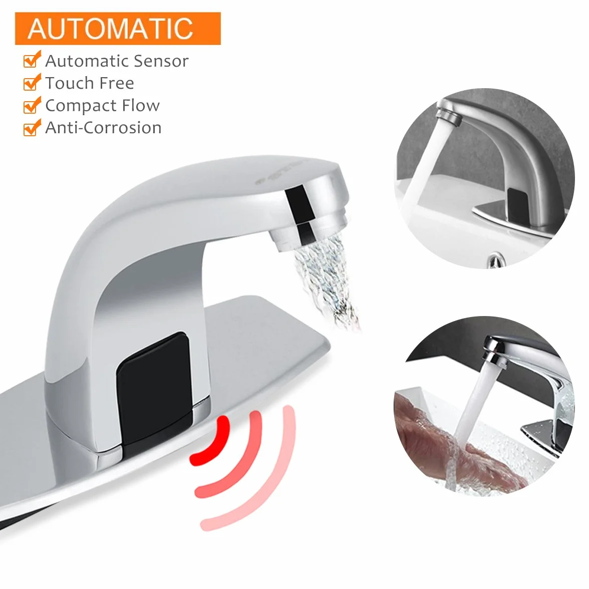 Yosoo Grifo automático con sensor infrarrojo, aleación de zinc, inteligente, sin contacto, para cocina, baño, con caja de control