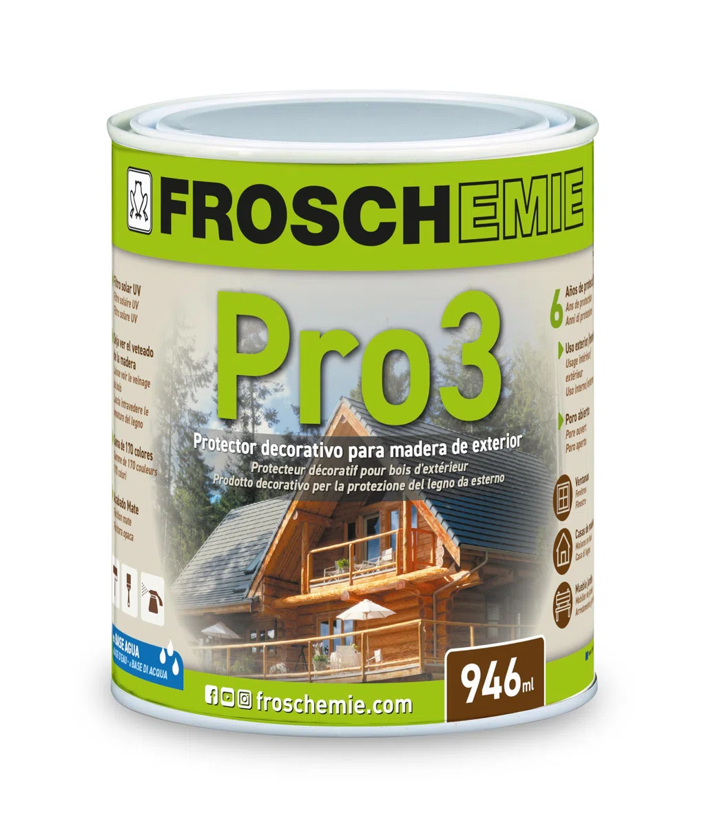 Lasur Protector Madera Interior y Exterior 3,8L – Doble Protección UV e Impermeable | Secado Rápido 2h | Acabado Poro Abierto Alta Penetración | Color Nogal Oscuro 117 | Froschemie Pro3
