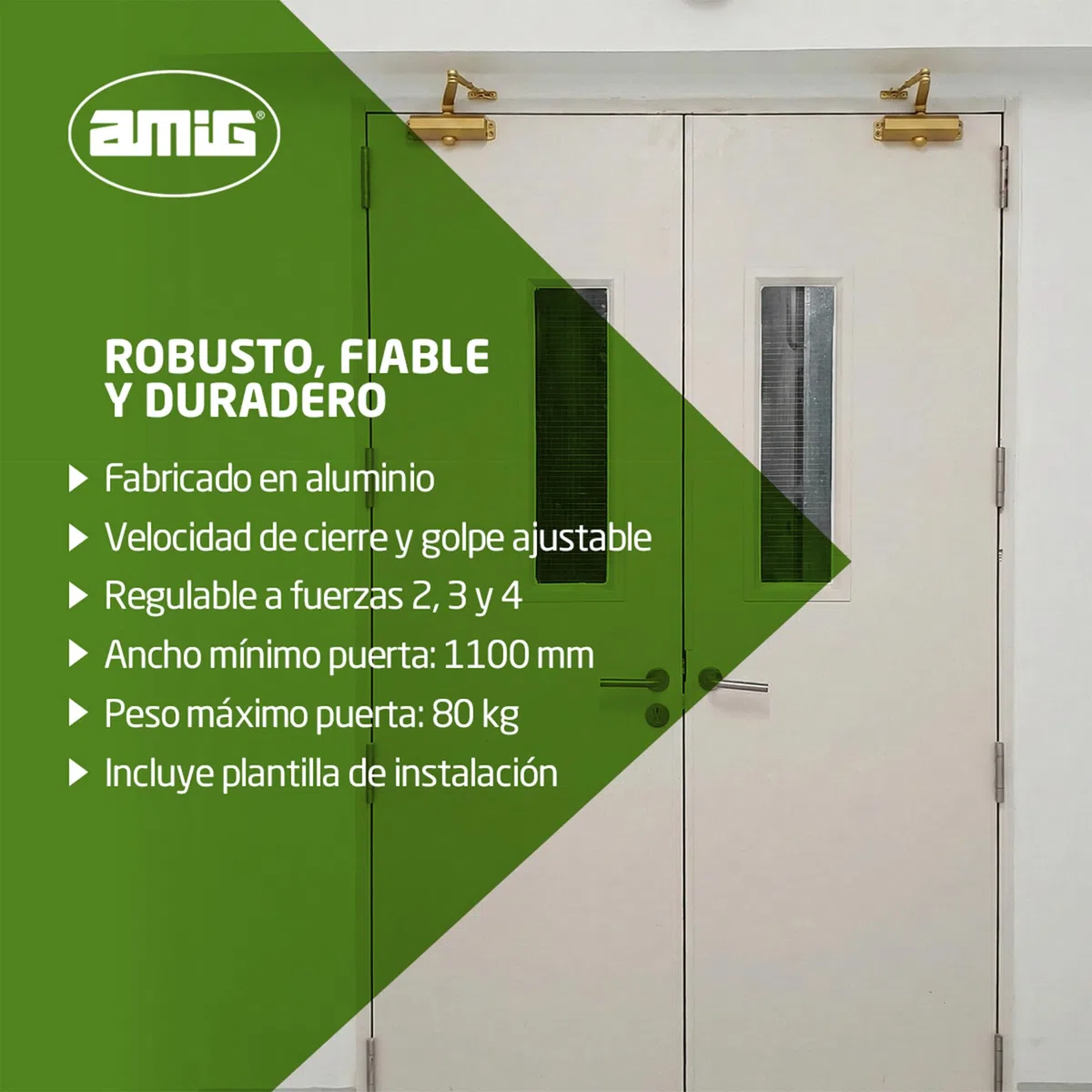 Amig - Cierrapuertas para Cierre Automático de Puertas de Peso Max 40 kg, Ancho Max 85 cm - De Aluminio con Acabado Dorado Mate - Evita Accidentes por Portazos o Corrientes de Aire, Incluye Tornillos